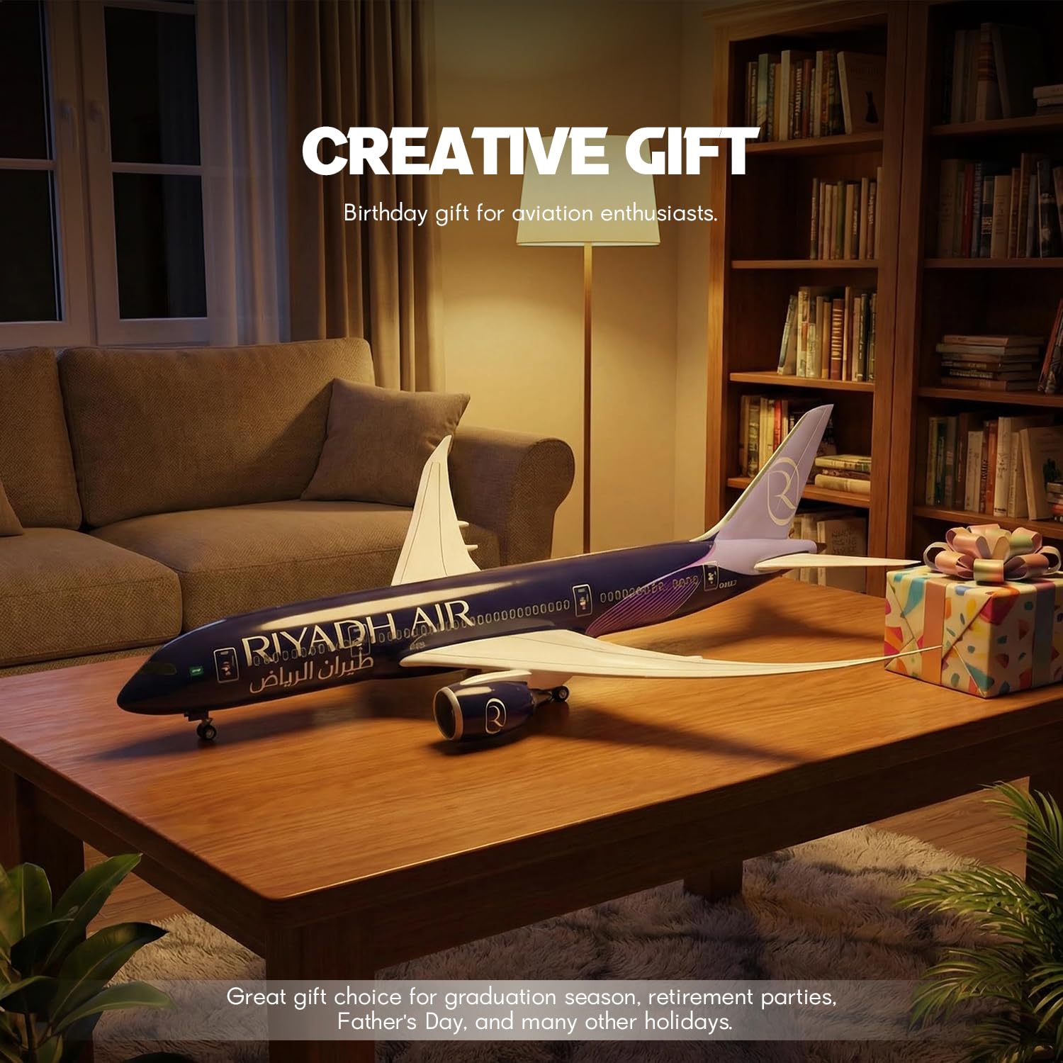 QIYUMOKE 1/130 Riyadh 787 Modello di aereo con supporto (lunghezza 43 cm) per Boeing 787, modello di aereo in resina per adulti, regalo souvenir per appassionati di aviazione