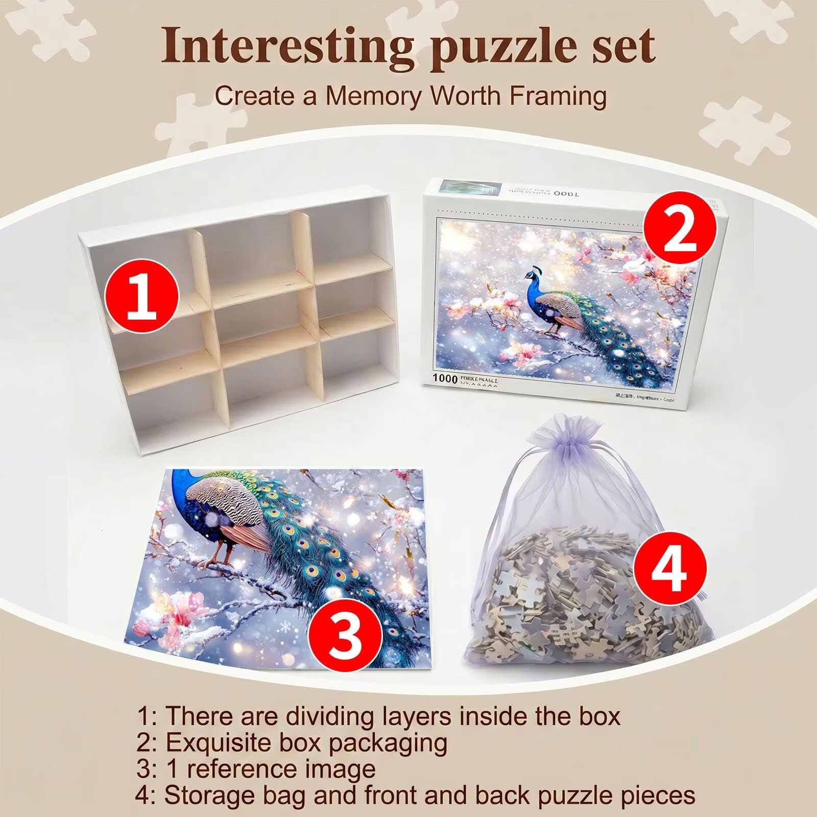 Puzzle 6000 Pezzi Classici, Puzzle Pavone fiore 179 x 105 cm, Gioco Educativo e Antistress in Legno con Poster Incluso, Ttività DIY per Famiglia, Regalo per Appassionati, Decor Parete Casa, f0-590