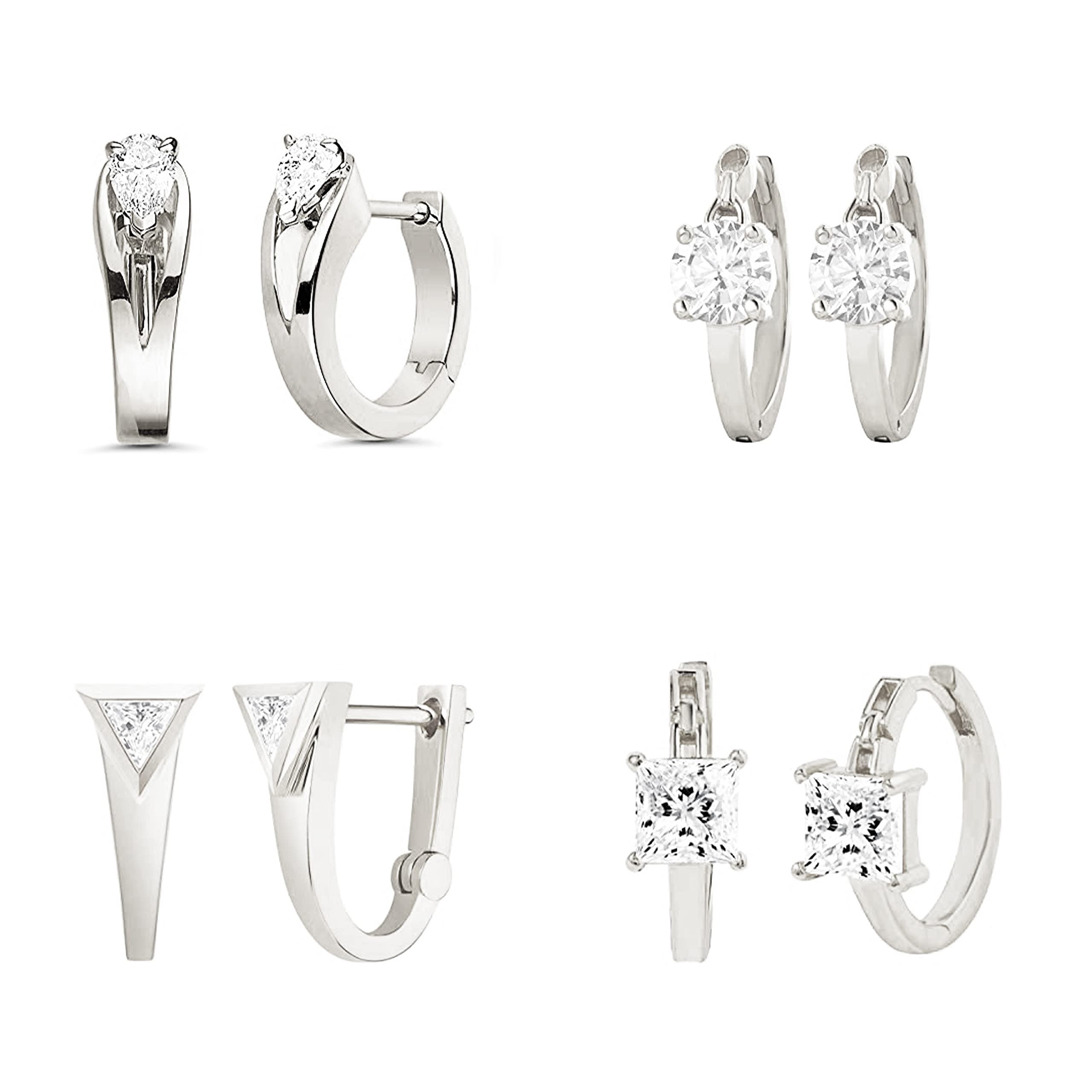 MINUTIAE Elegant Shaped Stud Earrings Combo Set of 4 With White Solitaire Swarovski Crystal Diamonds for Women and Girls - Silver Plated | Stylish, Traditional, Western and Fashion Wear (B0BHDQPQ7L) Amazon Price History, Amazon Price Tracker