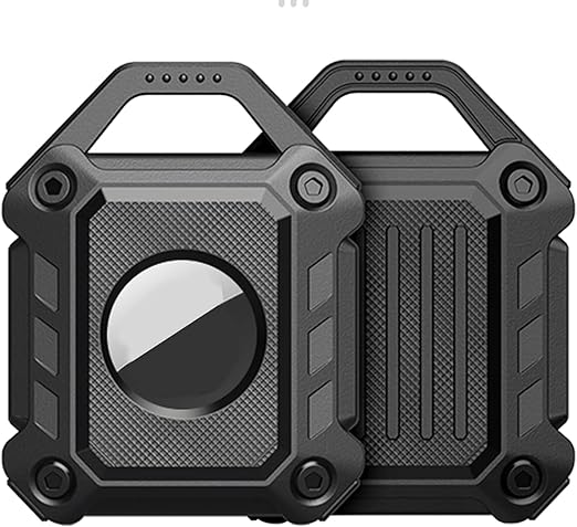 jeanue holder keychain compatible apple airtag heavy duty case for air tag tracker dog collar key ring with screen protector black1 pack