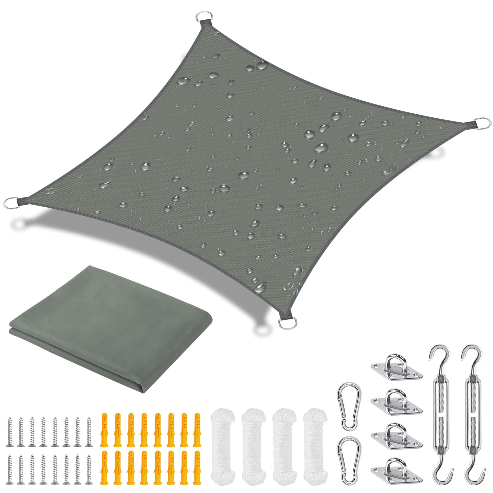 OFFCUP Sun Shade Sail, 3m x 3m Rectangle Awning Canopy, 160gsm Waterproof Shade Sail Garden Sun Sail Patio Canopy 95% UV Block with Free Rope, for Outdoors, Garden, Patio, Yard, Party (Grey) — image 1
