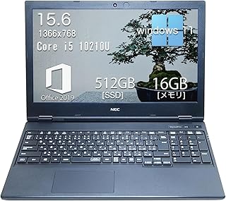 【中古】NEC VersaPro VKT16 ノートパソコン/インテル Core i5 10210U 搭載 / Windows11 / 15.6型ワイド / 日本語配列キーボード・テンキー付き/無線LAN・Bluetooth対応/DVDドライブ&WEBカメラ/Office 2019付属 (16GBメモリ SSD512GB)