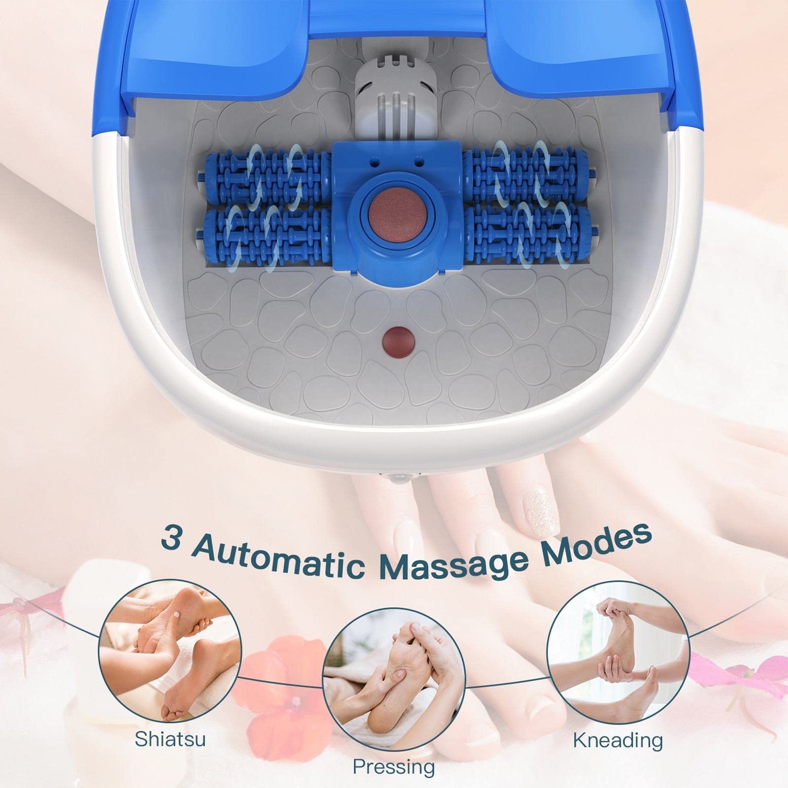 JINGYAN Massaggiatore per Pediluvio con Rullo Automatico, 3 Modalità Shiatsu, Pressione, Impastamento, Riscaldamento, Macchina per Massaggio Bagno