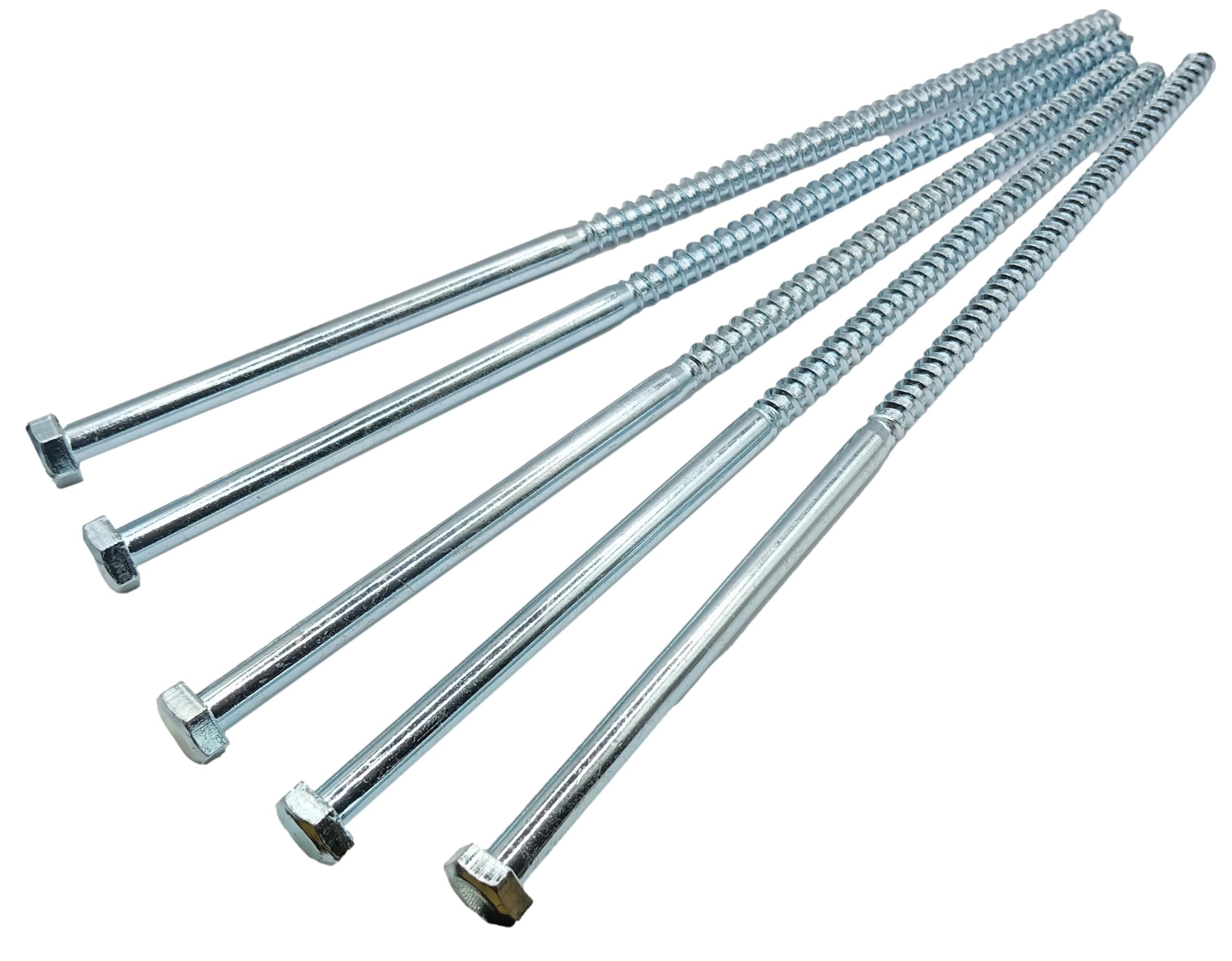 Lot de 10 vis dormeuses robustes 8 x 260 mm à tête hexagonale zinguée pour fixations bois à béton, pour une utilisation en extérieur dans les terrasses, clôtures et projets d'aménagement paysager
