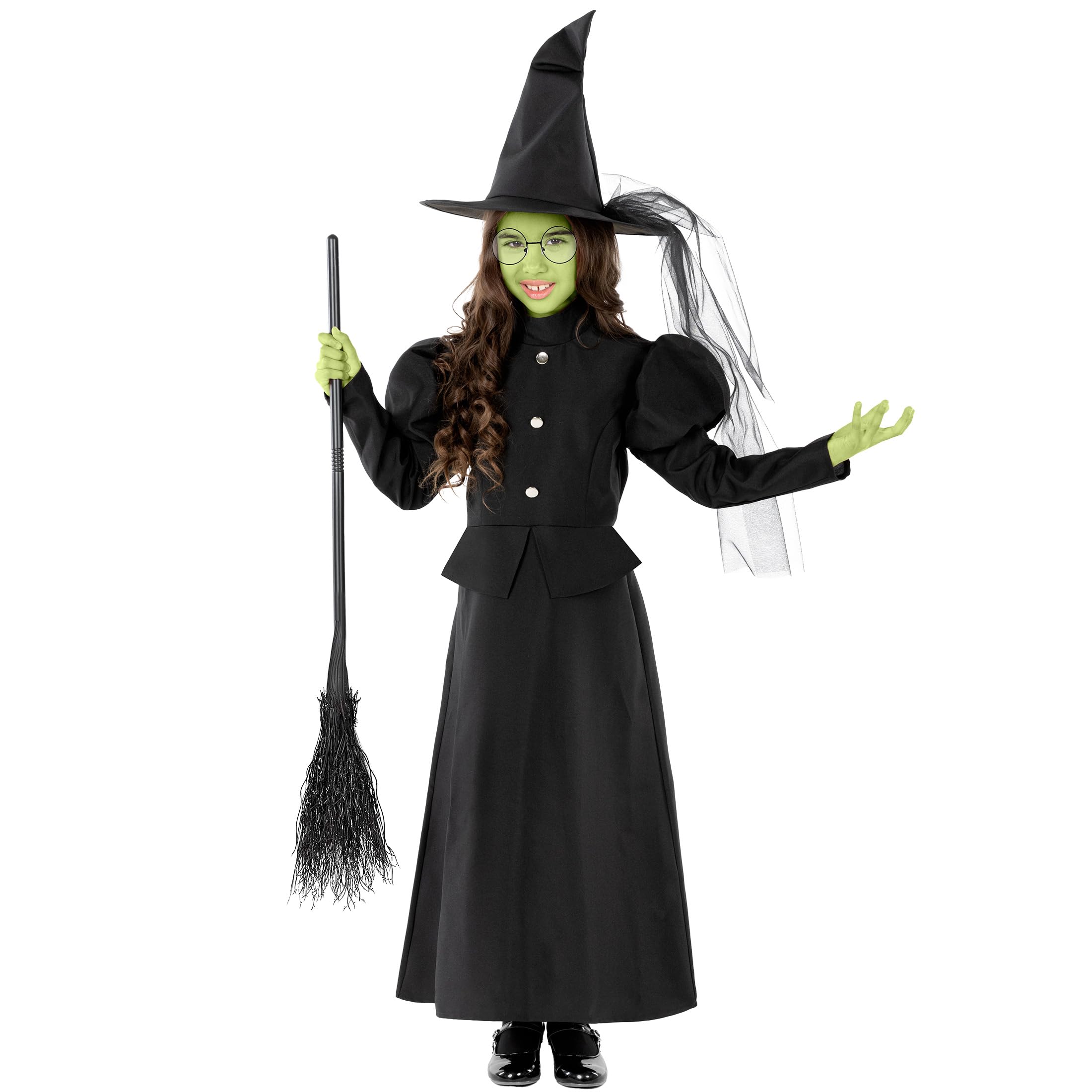 Morph Wicked Witch Costume for Girls Kids Witch Dress, Wicked Halloween Costumes For Kids 3-4 Years, Black