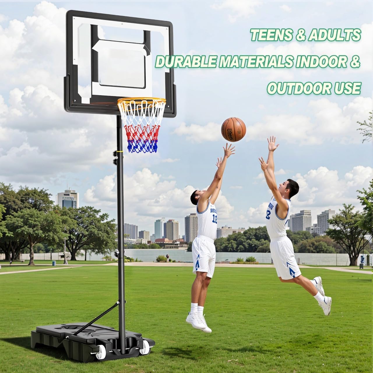 DlandHome Basketball Hoop, 5.2-6.8FT Height Adjustable,Portable Basketball Hoops & Goals for Teenagers Youth, Wheels for Driveway, Park, Gym, Indoor Outdoor Use