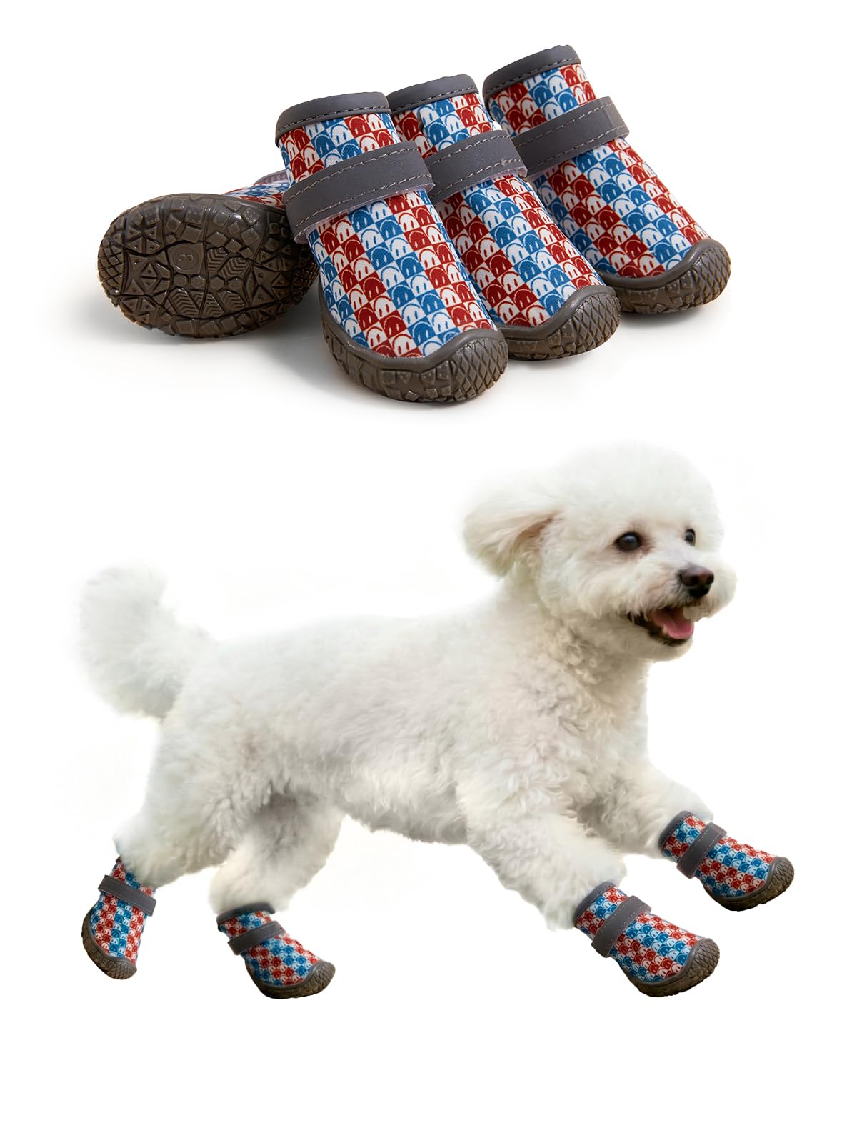 Dog Shoes Breathable Non-Slip Outdoor Booties for Small Medium Dogs, Pet Boots Paw Protector for Hot Pavement Hardwood Floors (Red Blue, Medium)