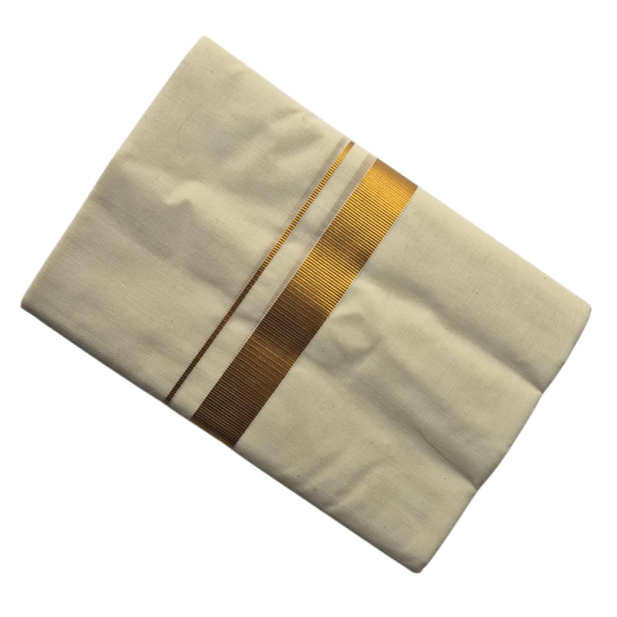 Kasavu Double Mundu, Kerala Traditional Cotton Dhoti z ciemnym złotem, Handlooms Kuthampully