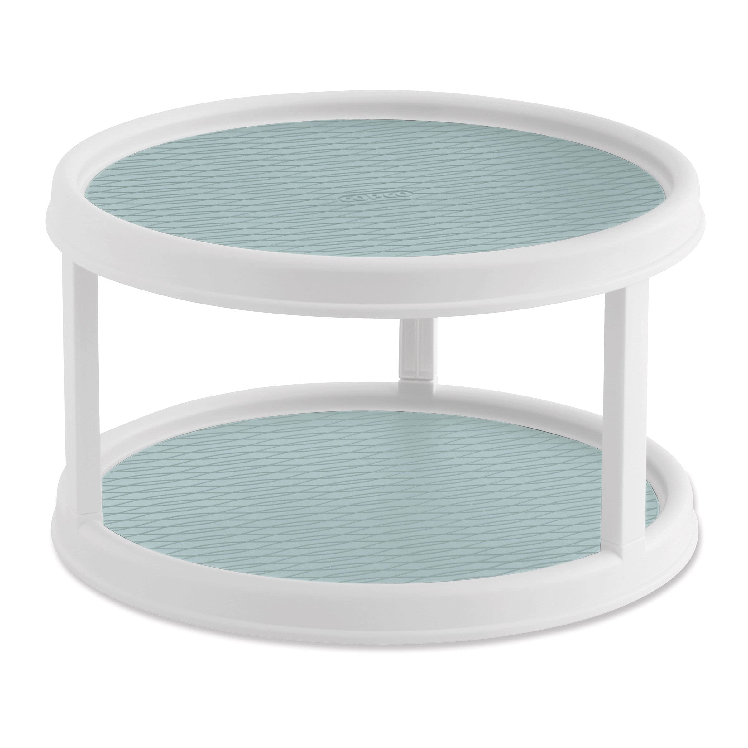 Copco 2-Tier Lazy Susan Turntable Organizer, 12 Inch Rotating Cabinet Organizer with Non-Skid Liner in Buxton Blue - Kitchen Pantry Storage for Mugs, Plates, Spices and Dry Goods