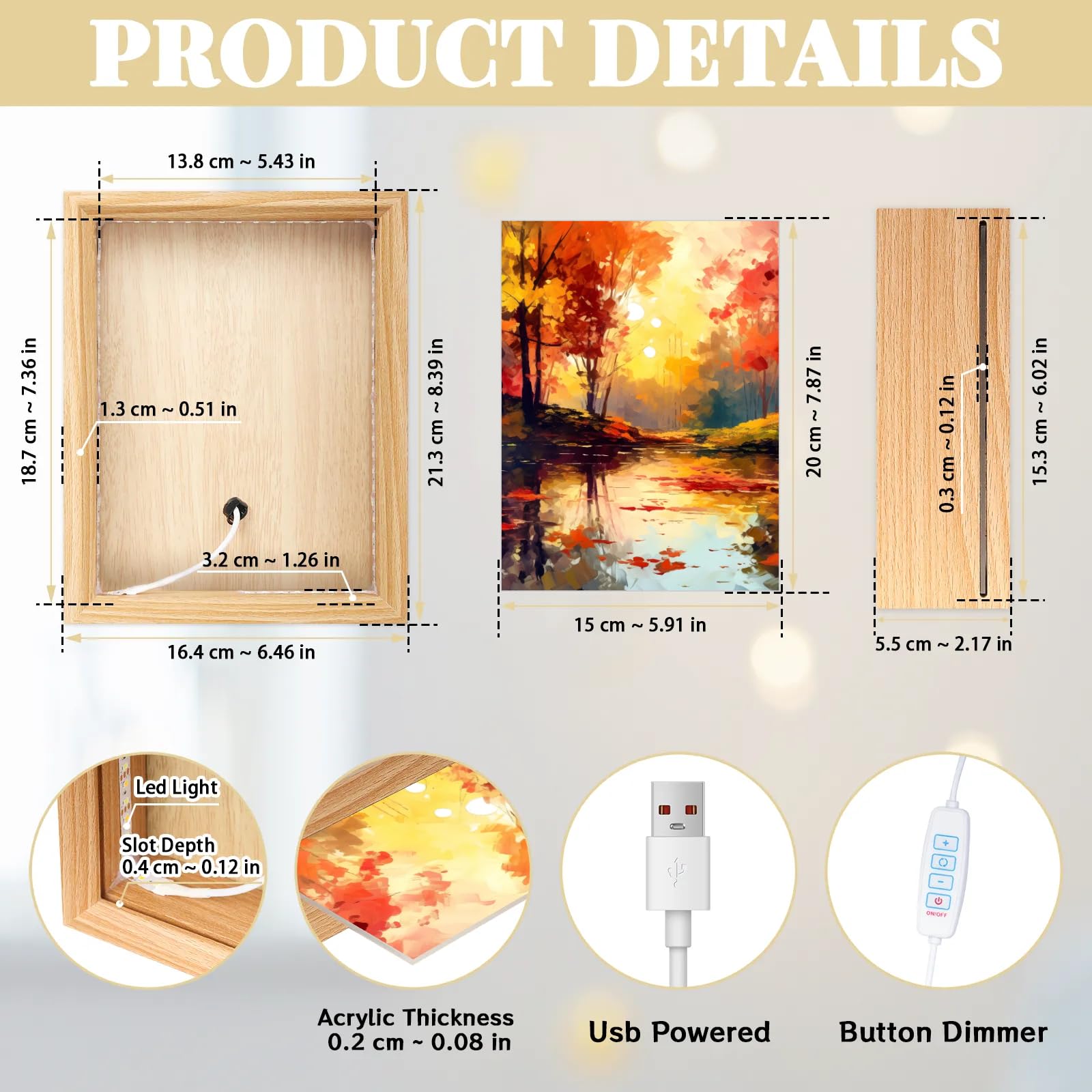 Light Up Painting, Sunset Forest Wall Art Picture Light Watercolor Forest Light Up Desktop Art Decor, 10 Brightness, USB Powered, 3 Lighting Modes, Anxiety Relief Gift for Bedroom Home - Without Frame