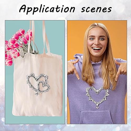 Miniatura 4 de WEBEEDY 2 estilos de parches de cuentas de diamantes de imitación de corazón, parches de diamantes de imitación para coser, parches de corazón