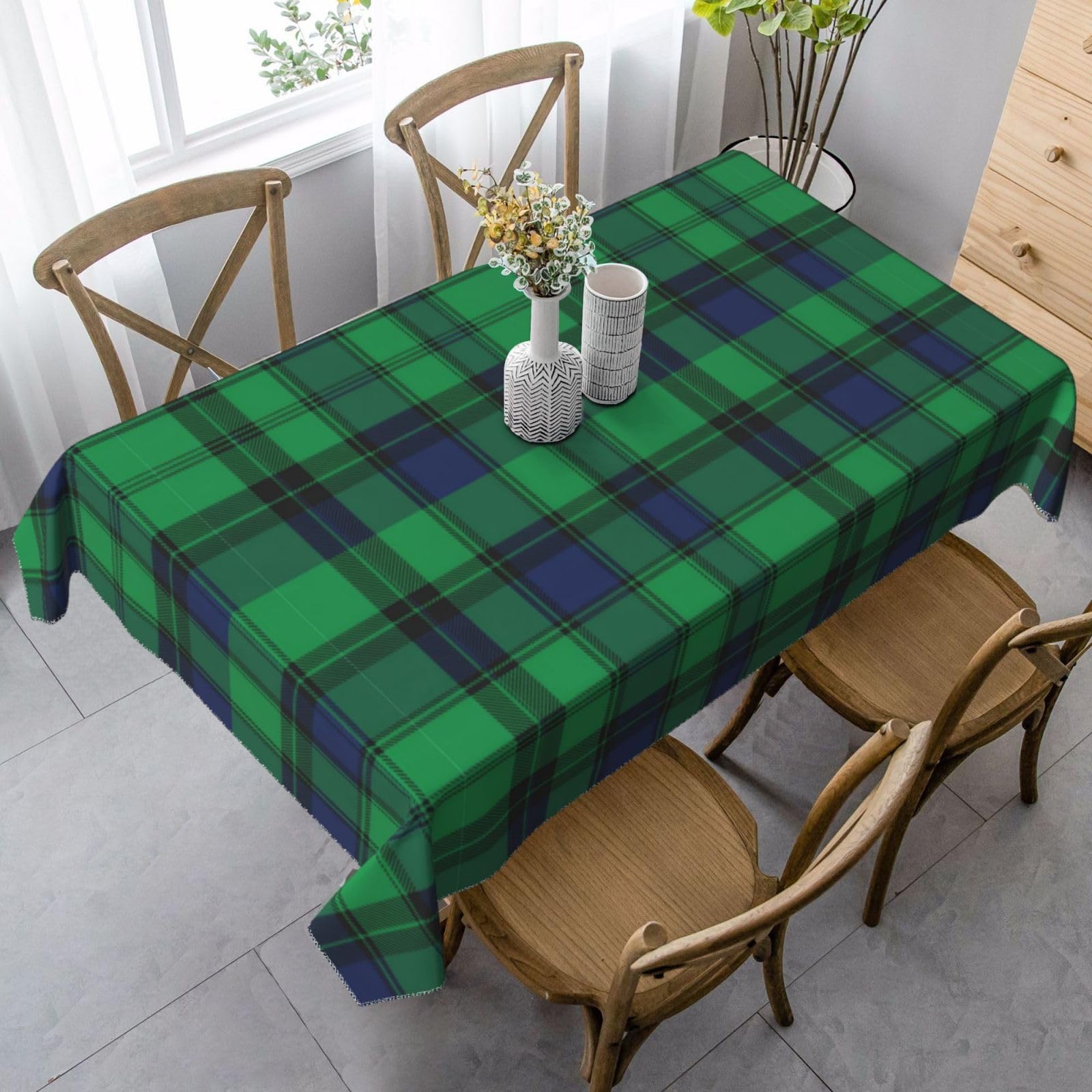 Nappe tartan écossais noir et vert 137x183cm : housse rectangulaire réutilisable mariage