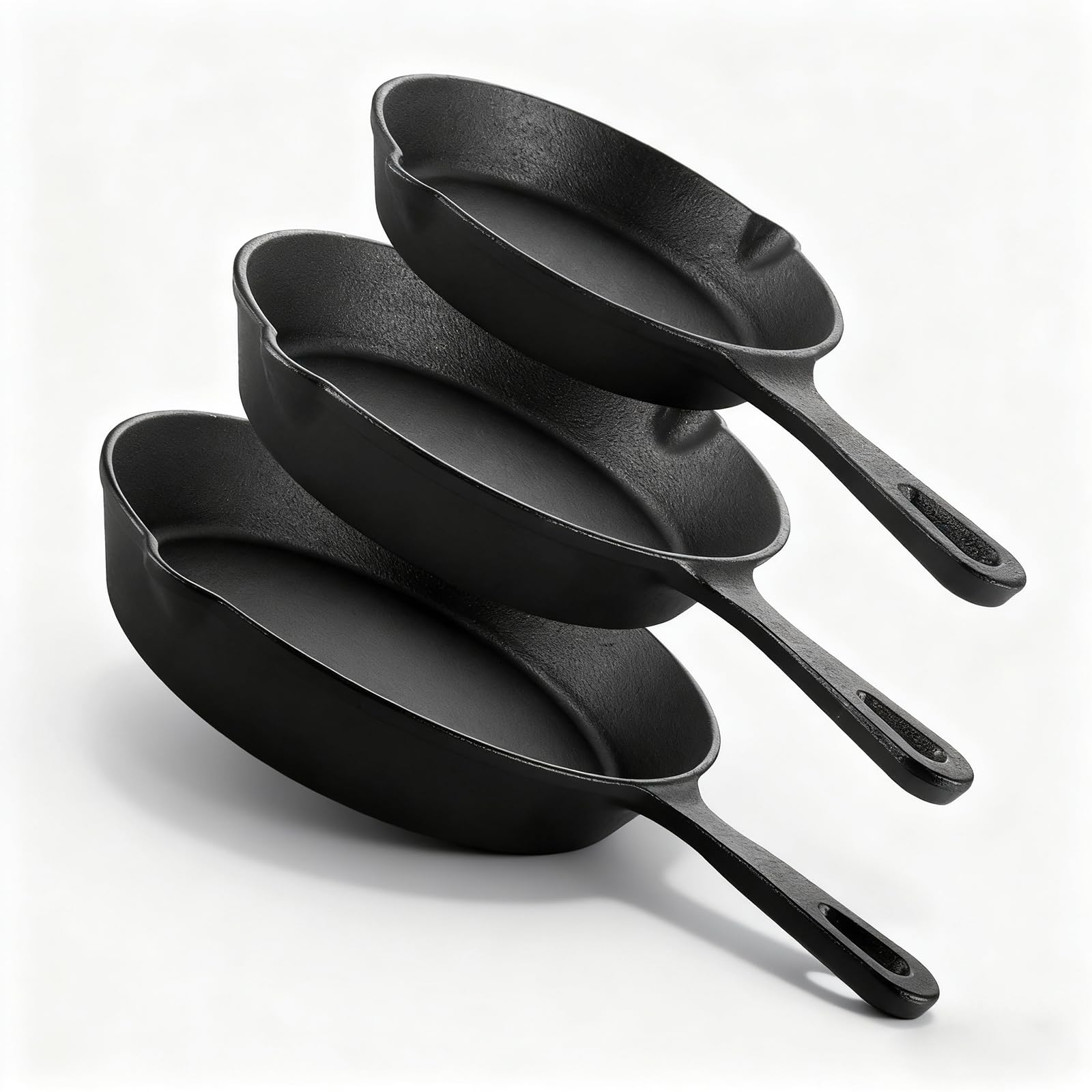 3 padelle in ghisa con manico, in ghisa a induzione, 16/20/25 cm, per barbecue a gas, forno a carbone, 3 protezioni in vera pelle