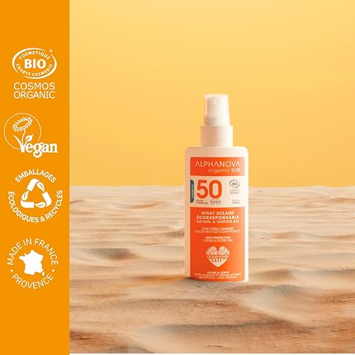 ALPHANOVA Spray solaire SPF50 - Parfum monoi - Haute protection - Naturel et BIO - waterproof - 125g - 5