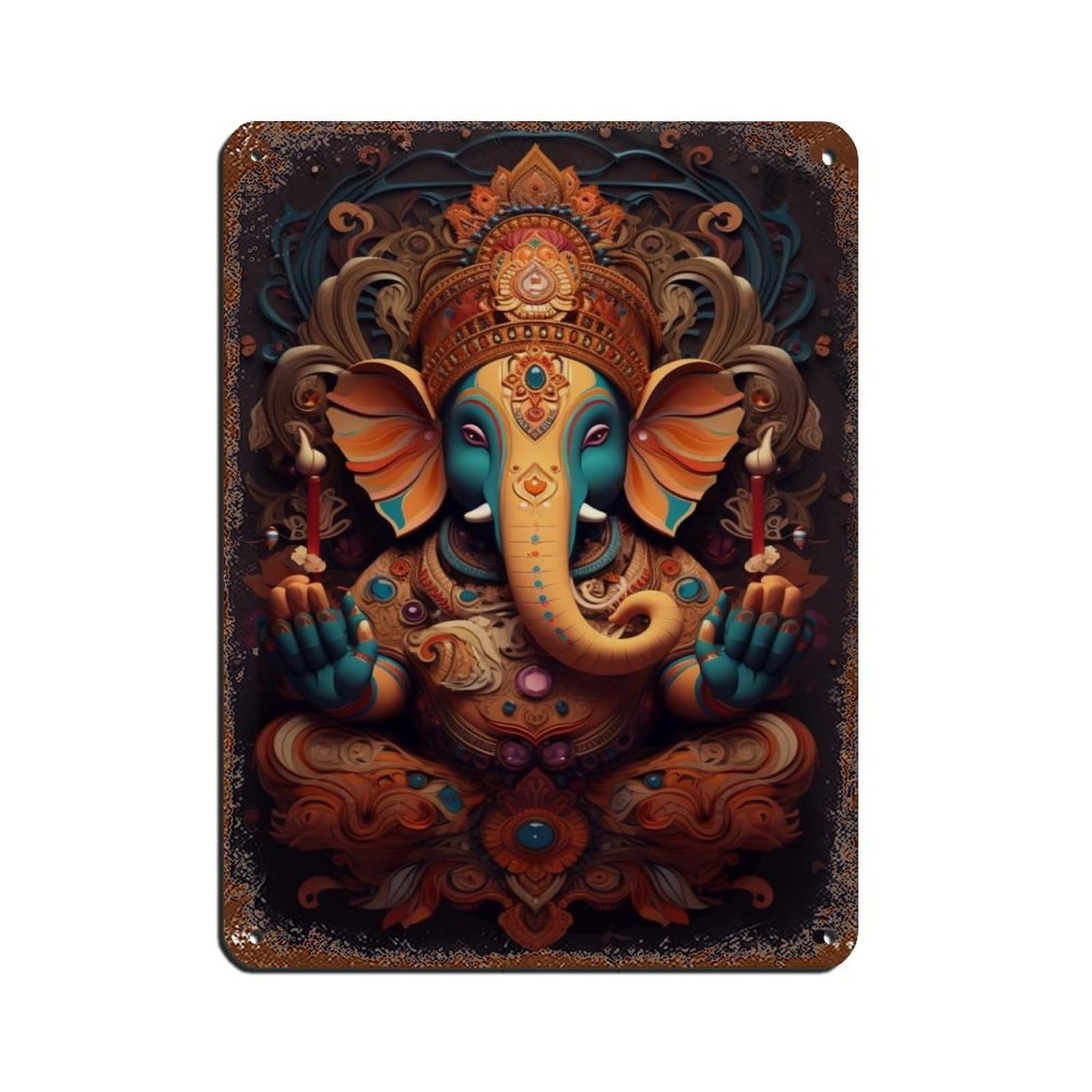 Colorful Ganesh Art, Ganesh Art (3) Tin Sign Vintage Metal Pub Club Cafe Bar Home Wall Art Decoration Poster Retro 12x16inch(30x40cm)