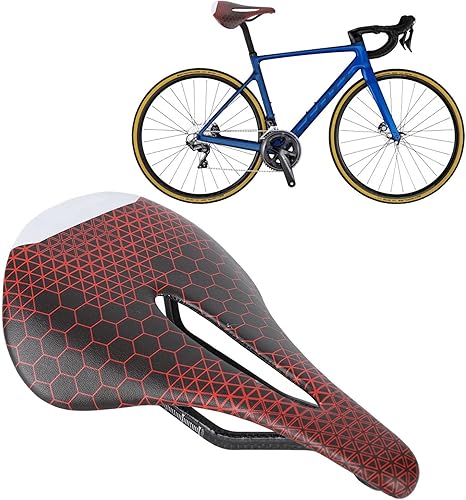 Miniatura 8 de Sillín de bicicleta de carretera, superficie de cuero de microfibra transpirable, fibra de carbono, acolchado de espuma robusta, estructura