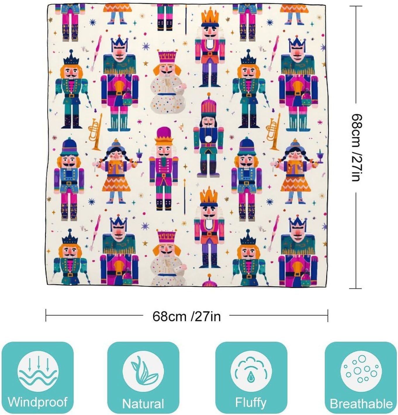 Christmas Nutcracker Silk-Like Square Scarf for Women Vintage Printed Neck Scarf Bandanas Hair Scarves