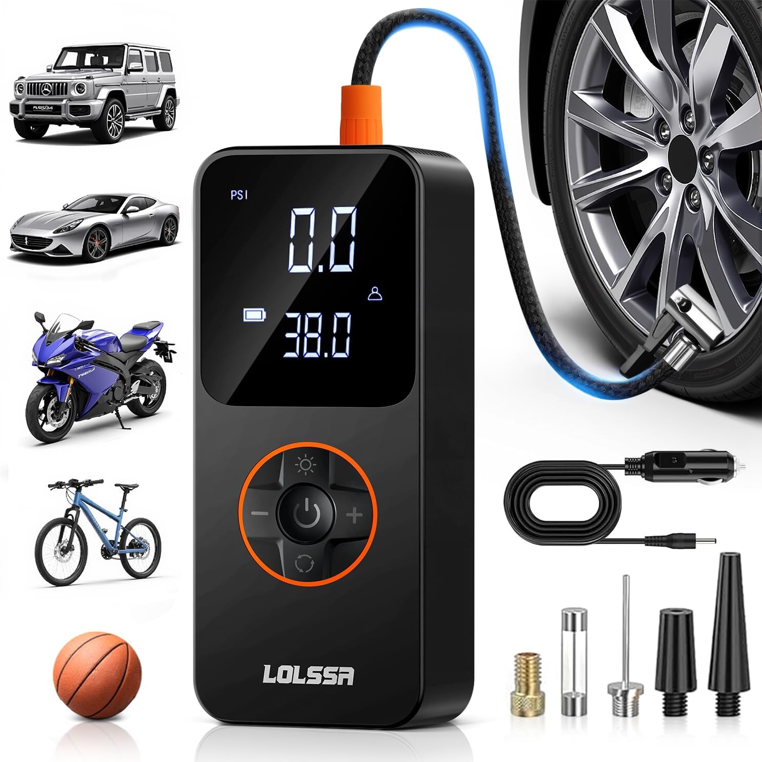 Tire Inflator Portable Air Compressor-Air Pump 150PSI Cordless Electric for Car, Motorcycle, Bike, Ball, with Tire Gauge Pressure, Dual-Use Type (Obsidian)