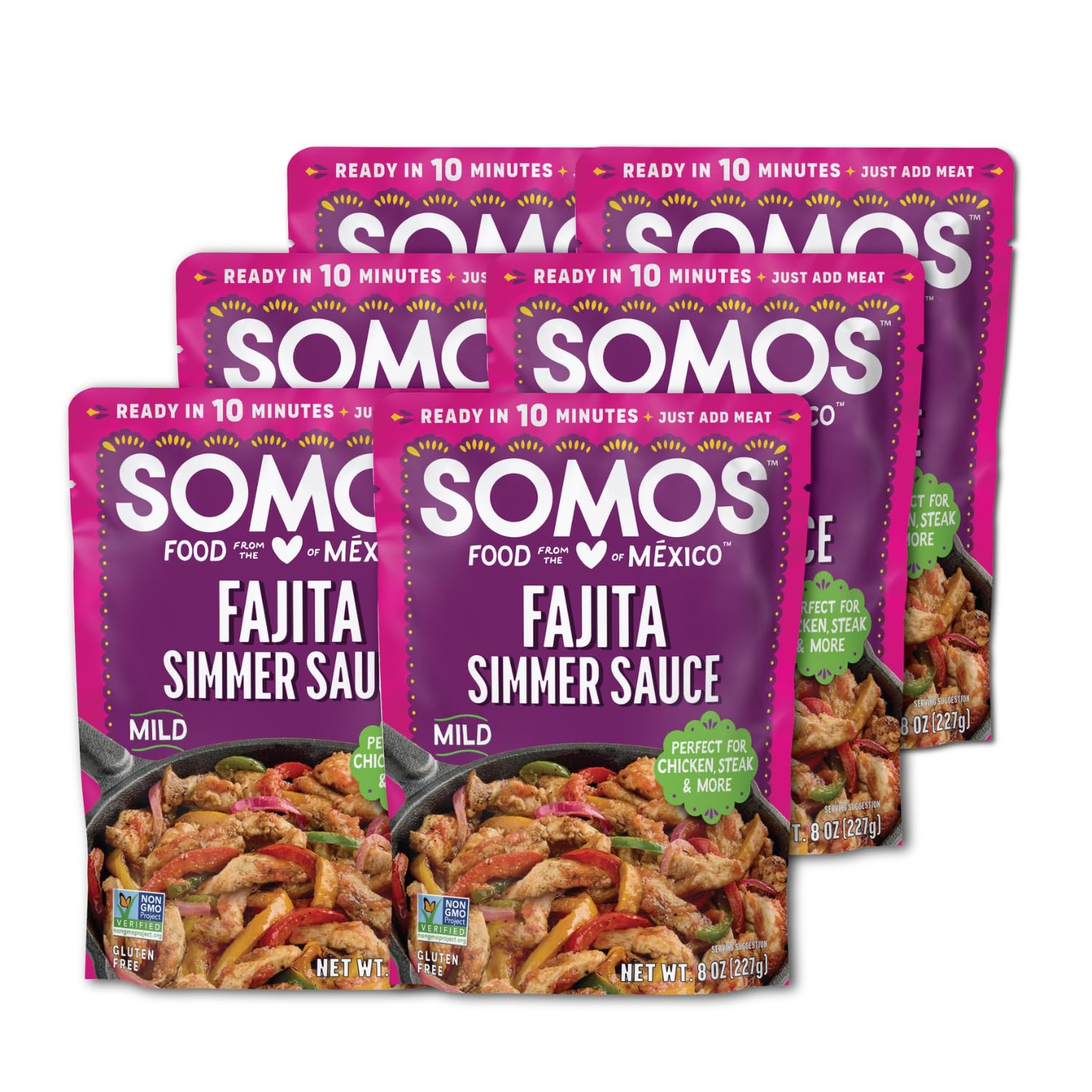 SOMOS Fajita Simmer Sauce - Taco Sauce with Tomatoes, Mild Red Chiles, & Mix of Spices - Gluten Free - Plant Based - Non-GMO - All Natural - Perfect