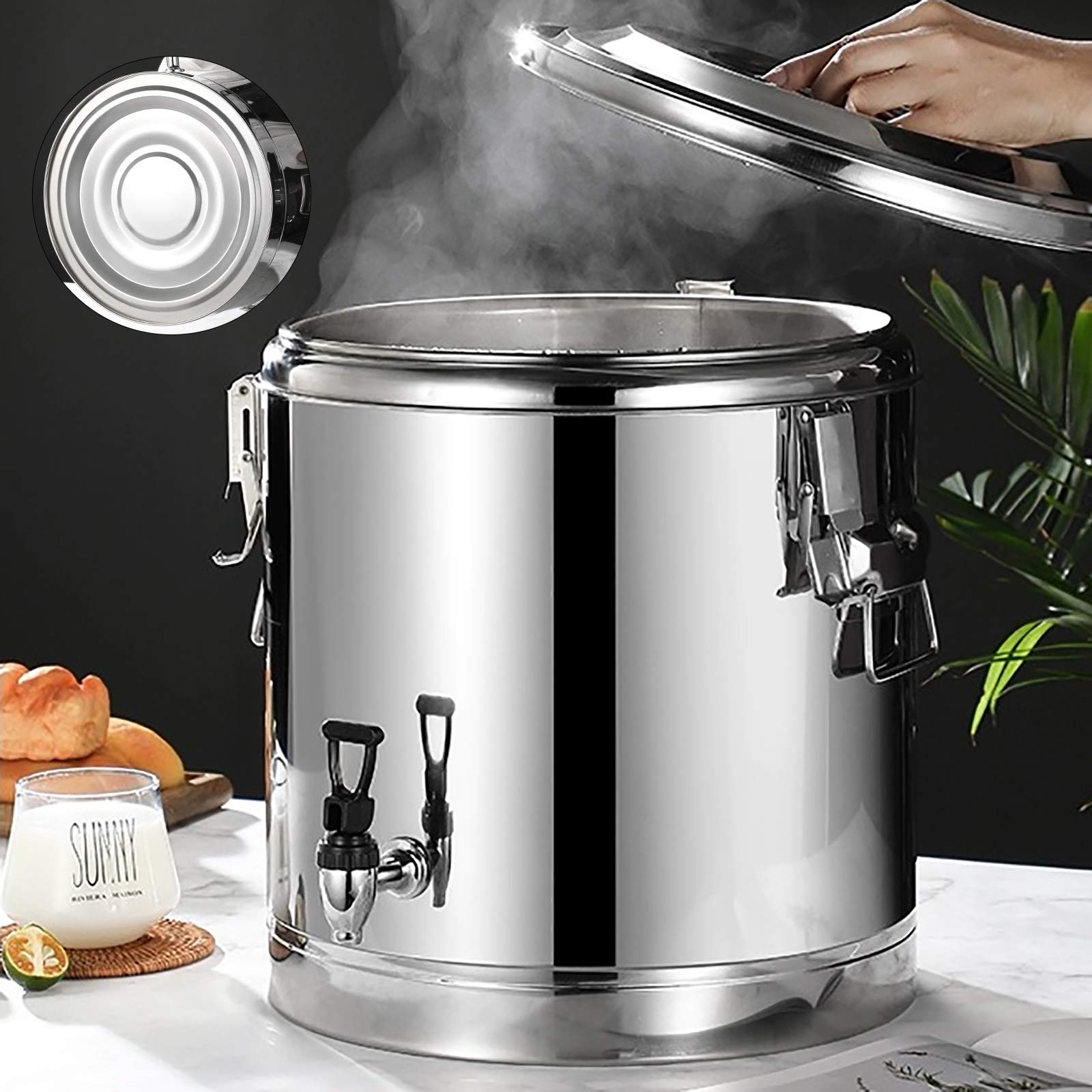 Bidón de agua de acero inoxidable, recipiente térmico de 40 l, recipiente de transporte aislado con grifo, acero inoxidable 201, aislamiento de 18,5 mm, superficie pulida, ideal para sopas, guisos, té