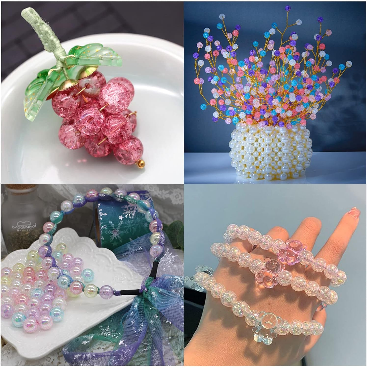 LadayPoa 100pcs 12mm Colorful Crystal Crackle Beads for Jewelry Making Acrylic Round Lampwork Beads Bubble Bead for Bracelet Making DIY Necklace Craft Charm Christmas Ornament Gifts - Image 2
