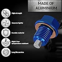 Vista 2 de Tapón magnético de drenaje de aceite M14x1.5, imán de neodimio, perno de aluminio con 5 arandelas de cobre, tapón de drenaje de aceite resistente