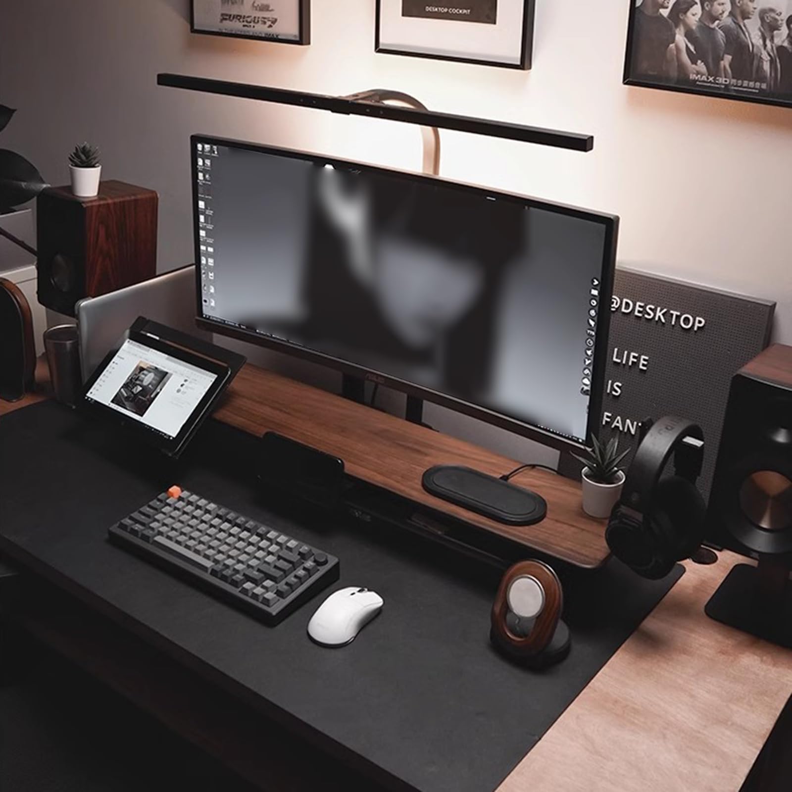 Supporto per monitor in legno, organizer da scrivania per display del computer con spazio per smartphone e laptop, gestione dei cavi per accessori da scrivania da ufficio