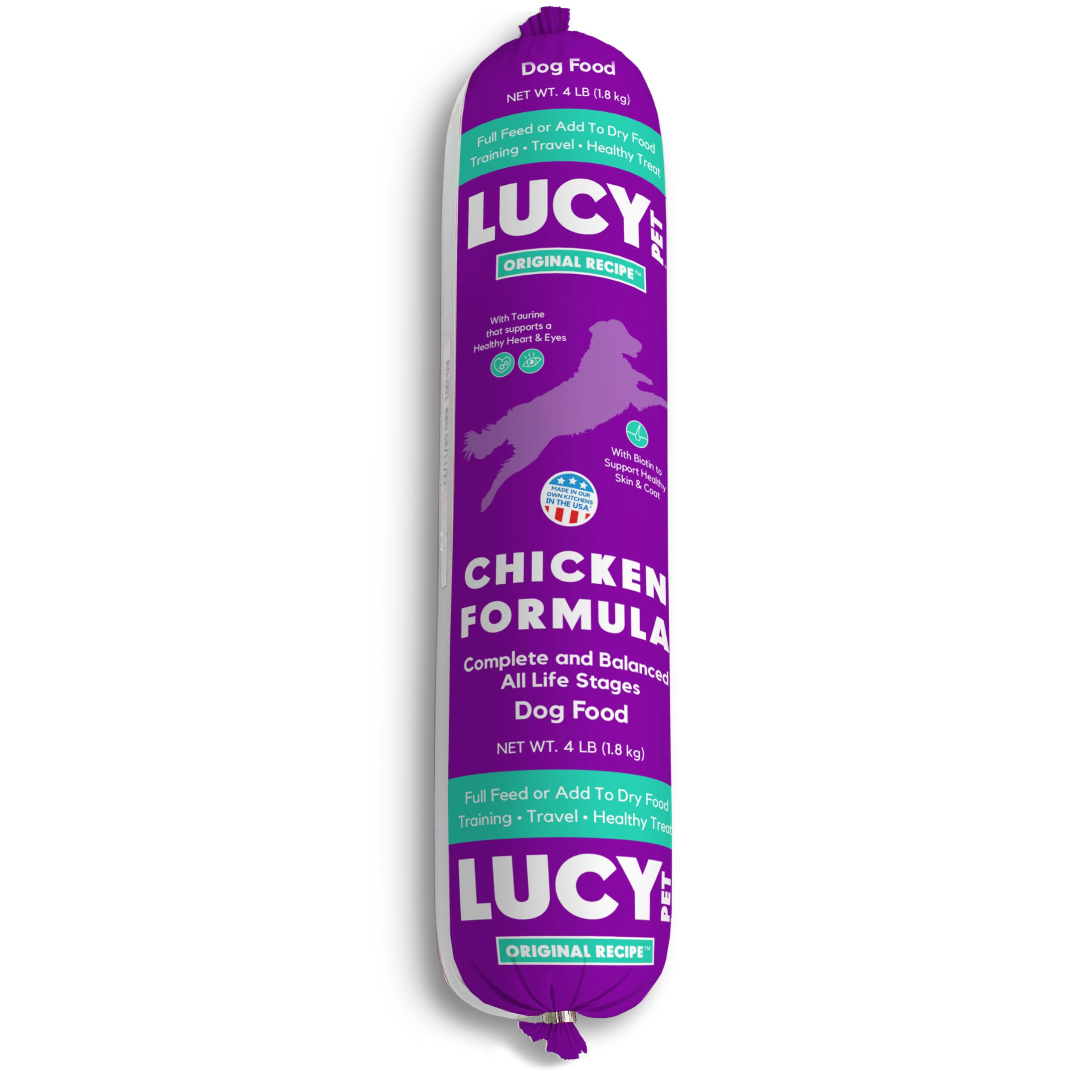 Lucy Pet Products Chicken Formula Dog Food Roll 4 lb, Meaty, Semi-Moist Dog Food (100600075)