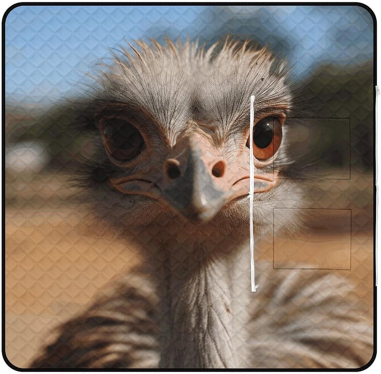 Cute Ostrich Picnic Blanket with Zipper Water Resistant Sand Free Picnic Mat Washable Foldable Easy Carry Beach Blanket for Lawn Beach Hiking Camping
