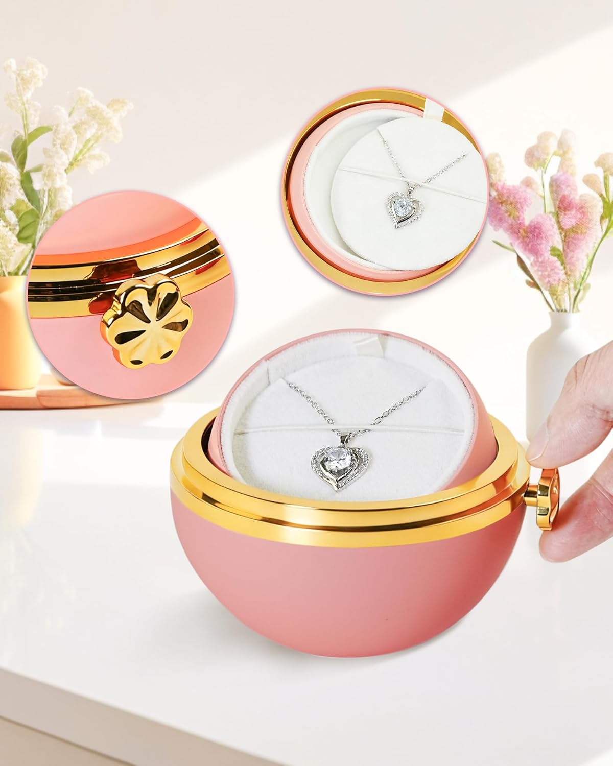 HVY Preserved Real Rose with Heart Necklace Birthday Gifts for Women Preserved Fresh Flowers for Delivery Prime Forever Flowers Gifts for Mom Wife Grandma on Valentines Mothers Day Anniversary Pink - Image 2