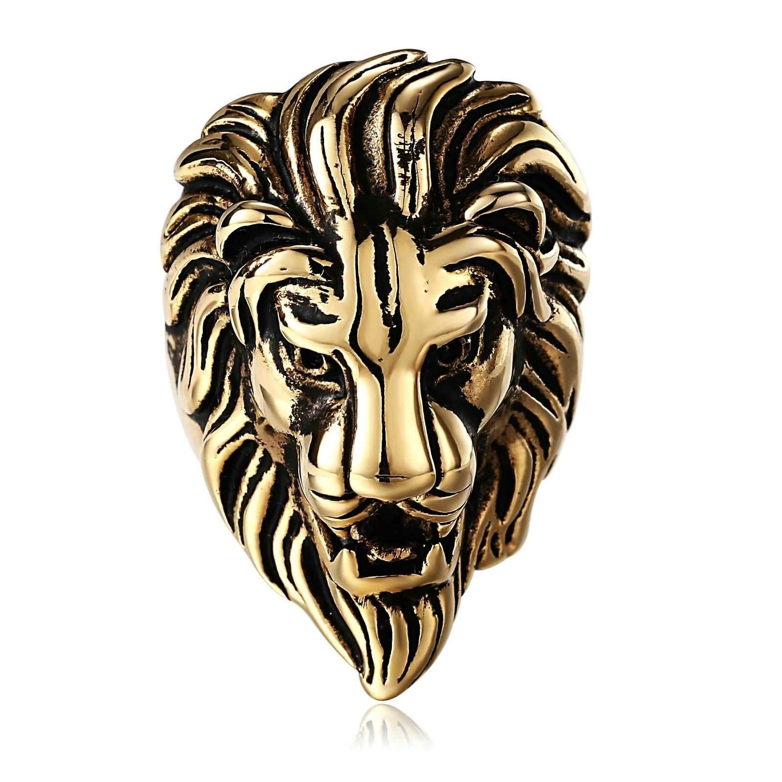 ANAZOZAnillo Acero Inoxidable Hombre Cabeza de León Oro