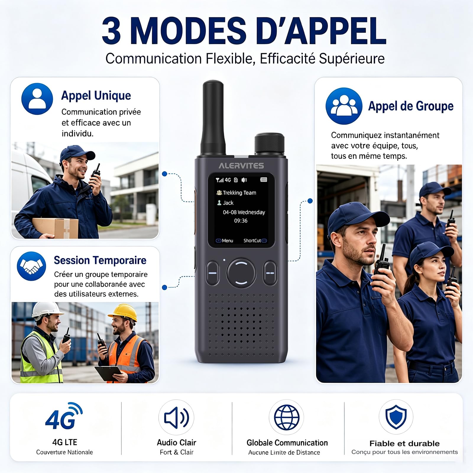 POC-AT1 Talkie Walkie Nationwide 4G/5G Network Radio No Distance Limit Ola APP Setting Long Range POC Two Way Type-C Charge Rapide pour entrepôt extérieur (Gris)