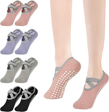 flintronic Calcetines antideslizantes de yoga para mujer, antideslizantes, calcetines de mujer, calcetines de yoga, calcetines de pilates deportivos con correa para yoga, pilates, ballet, baile, baile