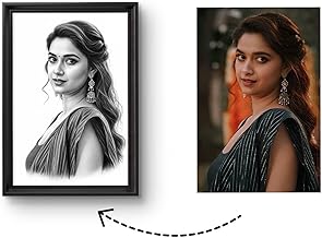JADOUN Personalized Digital Handmade Drawing | Framed Wall Art | Custom Charcoal Sketch Portrait from Photo | Personalized Gift for Birthday, Anniversary, Wedding, and Home Décor (12X16 INCHES)