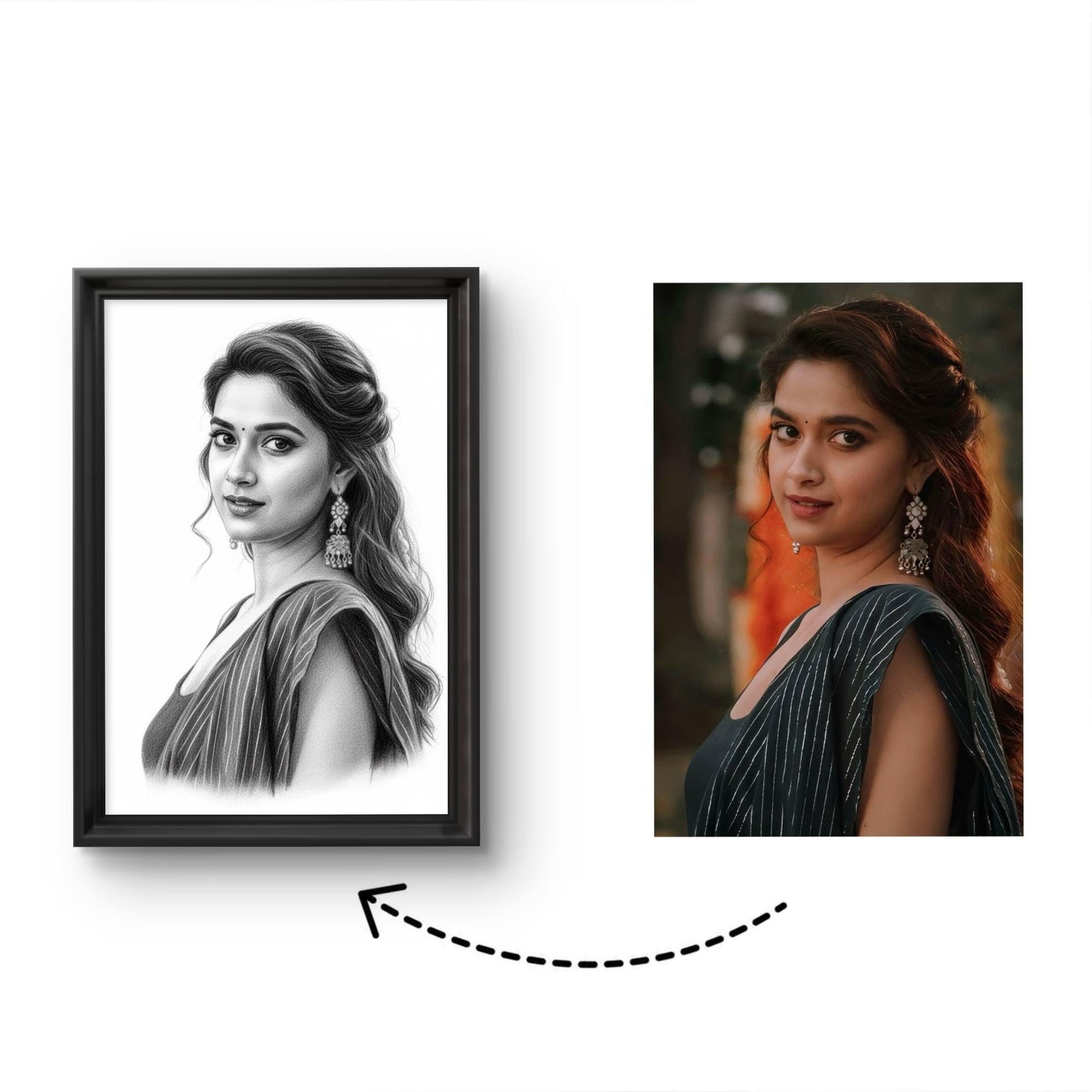 Personalized Digital Handmade Drawing, Framed Wall Art