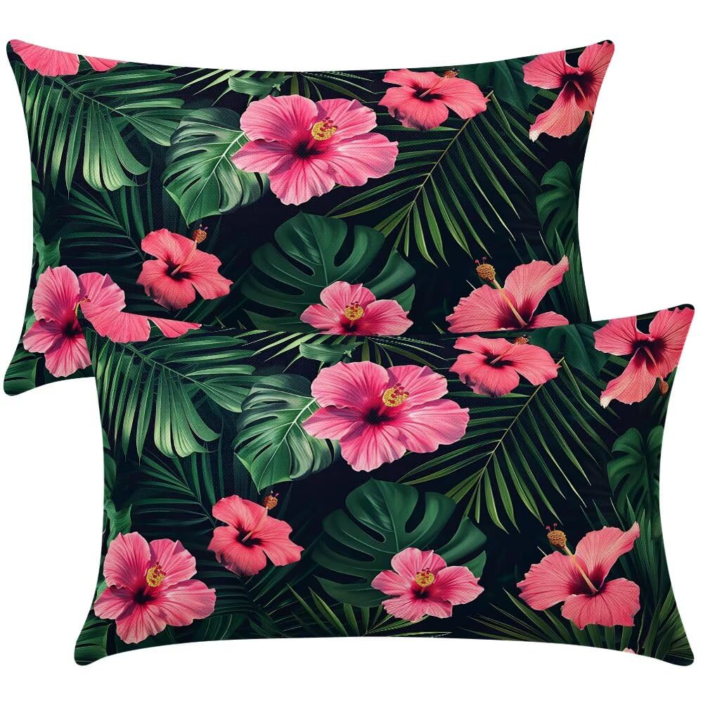 Cushion Covers 20cm x 30cm Green Summer Cushion Cover 8 x 12 Inches Pack of 2 Throw Pillow Covers Plant Flowers Sofa Cushions Decorative Pillowcases for Couch Living Room Bedroom Home Decor -SC521