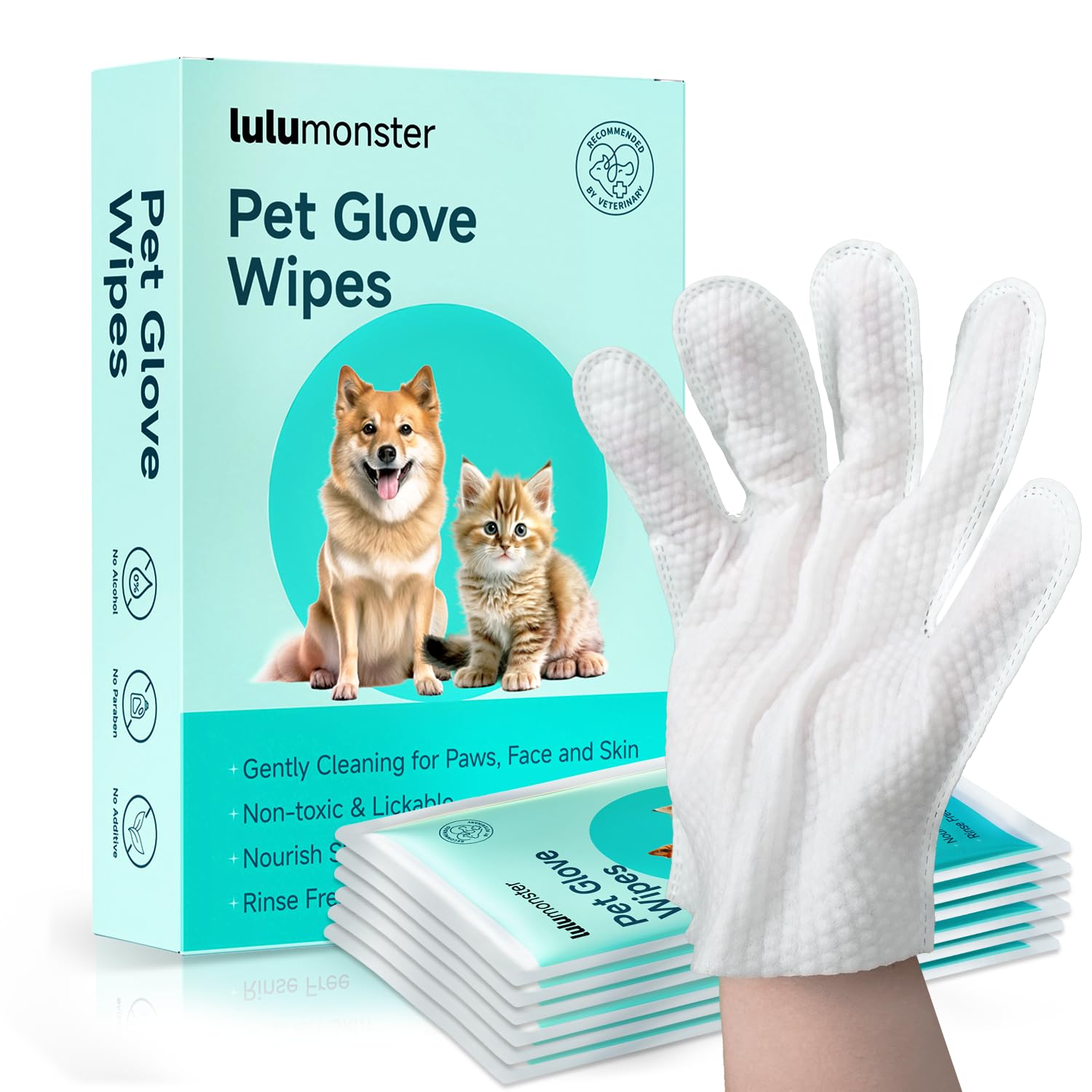 Pet Glove Wipes for Dogs and Cats [Individually Wrapped][Hypoallergenic Cleaning & Deodorising] Glove Bathing Wipes Moisture-rich Thickened Gloves for