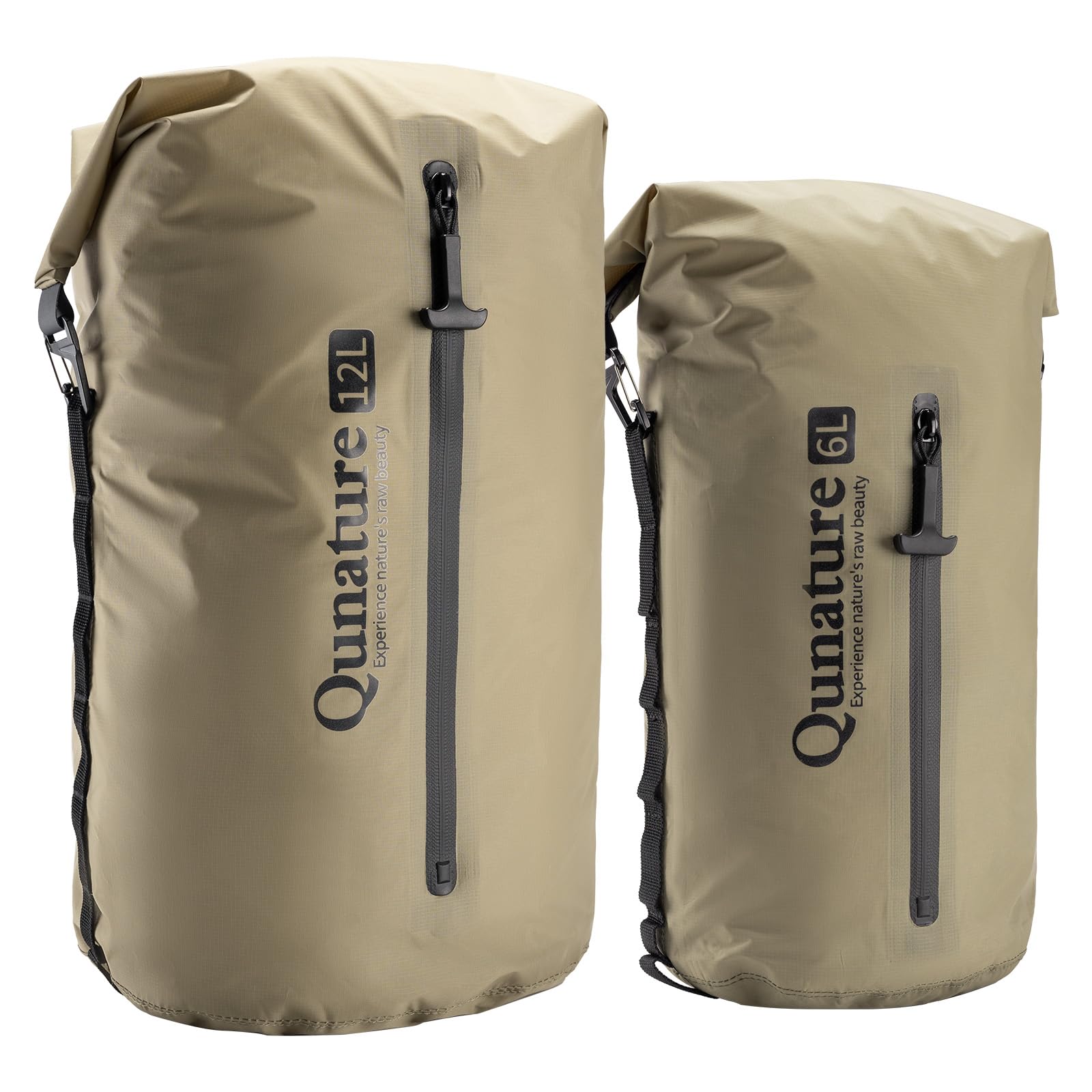 wasserdichte Bikepacking Fahrradtasche, Lenkertasche Fahrrad Kompressionsbeutel mit Reißverschluss Dry Bag, Ultraleicht Vielseitig als Satteltasche oder Gabeltasche Khaki 12L und 6L