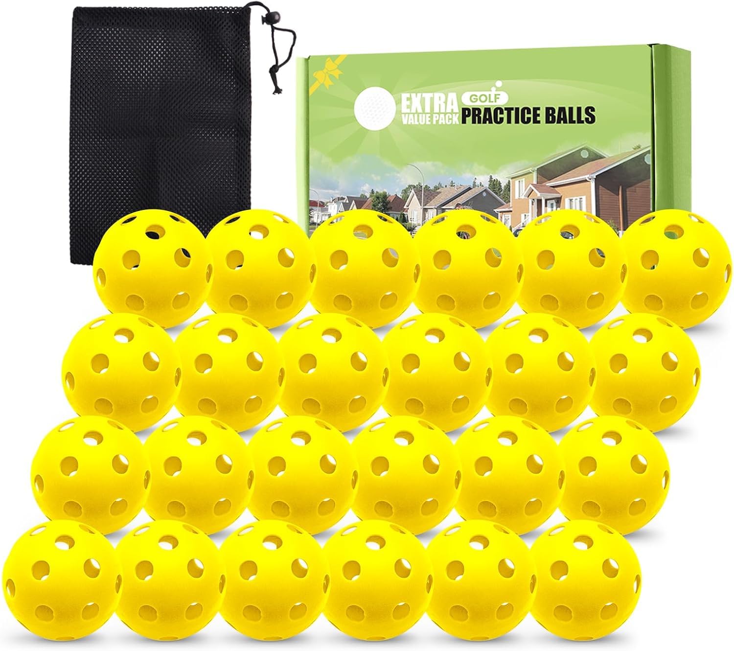 FINGER TEN Golf Practice Plastic Balls Limited Flight Performance Realistic 12 24 Pack, Golf Ball Light-Weight Durable Swing Training Tool for Indoor Outdoor (Yellow, 24 Pack)