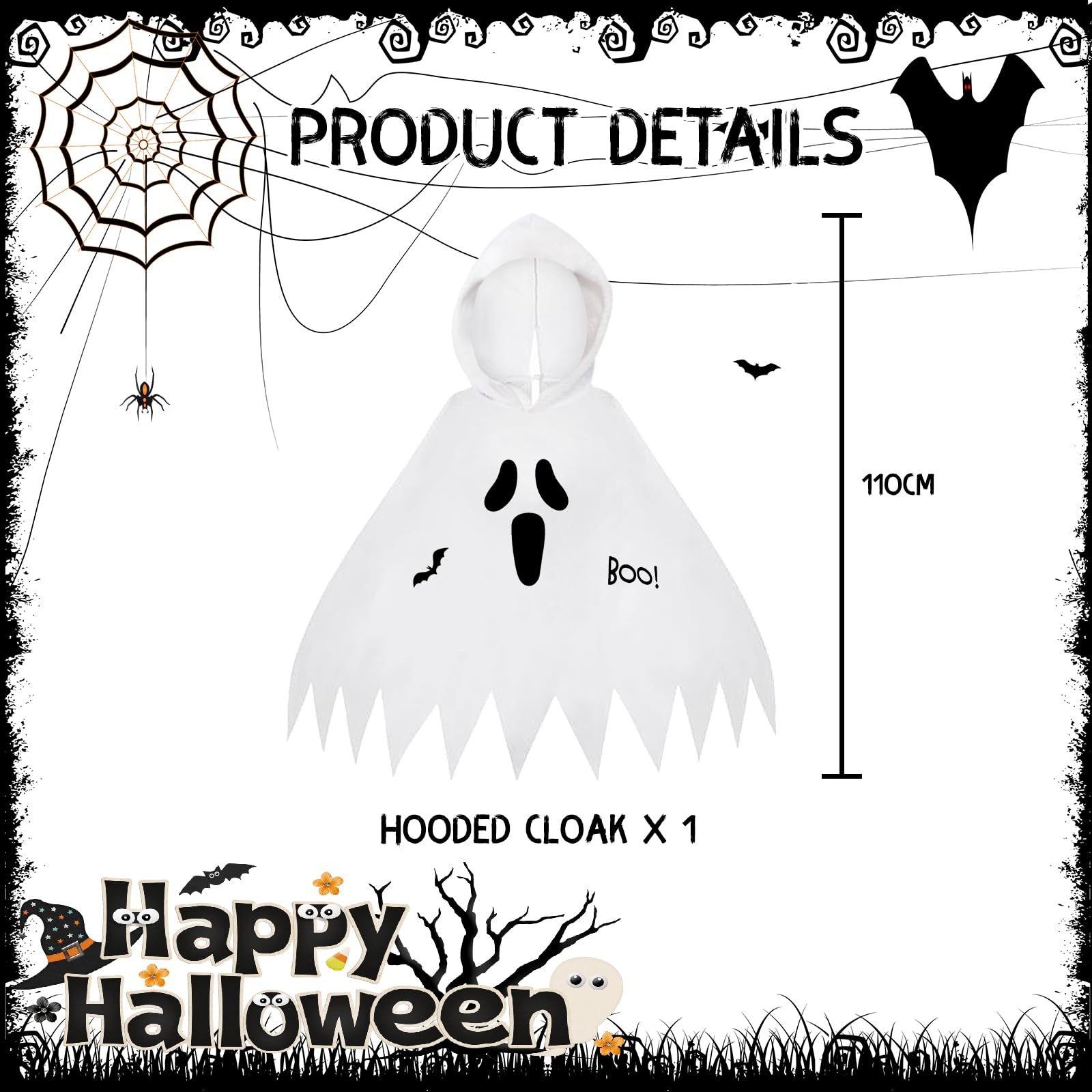 NebulaGlam Ghost Costume for Kids Halloween Ghost Costume for Kids Halloween Costume Kids for Cosplay (White) - Image 4