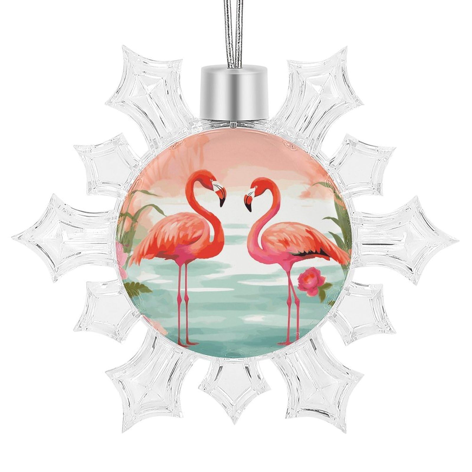 Two Red Flamingos Snowflake Decorations,Christmas Decorations，Christmas Indoor Winter Wonderland Decor，Hanging Ornaments for Xmas Tree Winter New Year Party Supplies