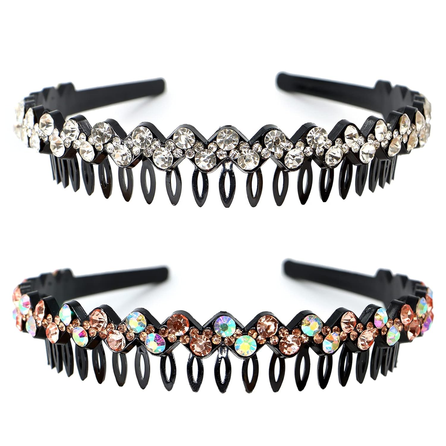 ZOCONE Headbands for Women with Diamond Comb, Wave Rhinestone Headbands with Teeth, 5Pcs Plastic Tooth Comb Head Bands Non Slip, Crystal Hair Loop Wavy Hair Accessories for Women Girls - Image 6