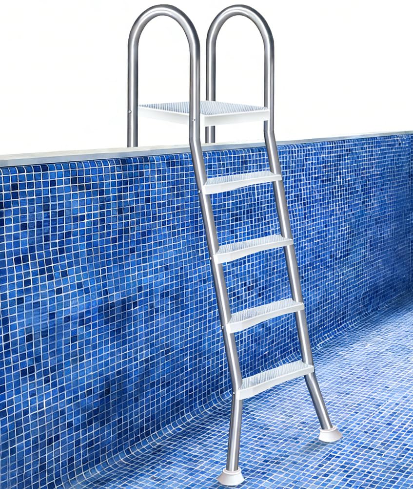 Scala di Risalita per Piscina in Acciaio a Doppia Parete da 135 cm, Scala di Ingresso per Piscina con Scaletta, Scala per Piscina Fuori Terra a 4 Gradini Antiscivolo con Portata 250 kg,135cm