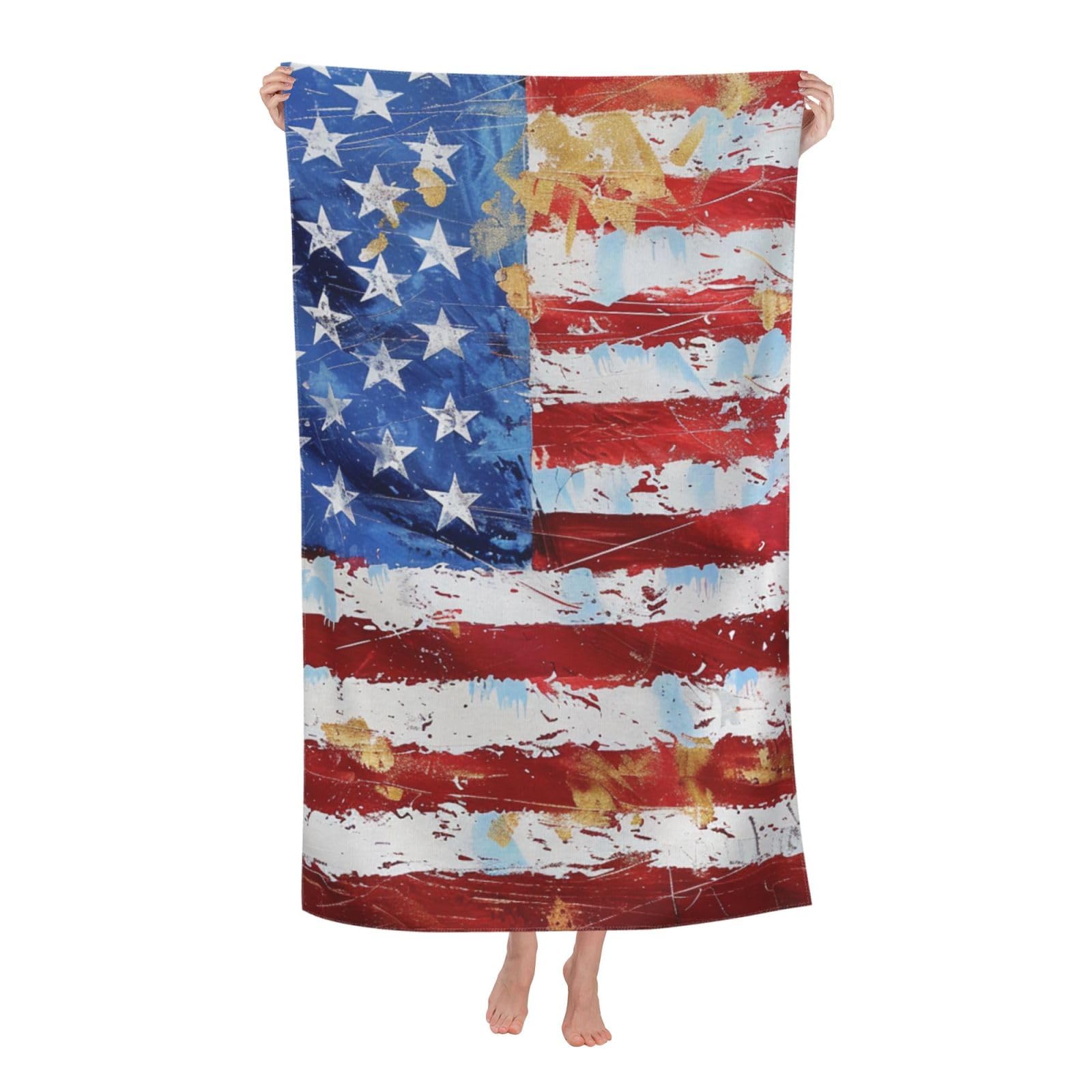 BWWHCCTI American Flag Independence Fourth of July Printed Quick Dry Bath Towel, Soft Microfiber Towels Fast Drying Beach Towels for Travel,Camping,Gym,Swimming,Yoga