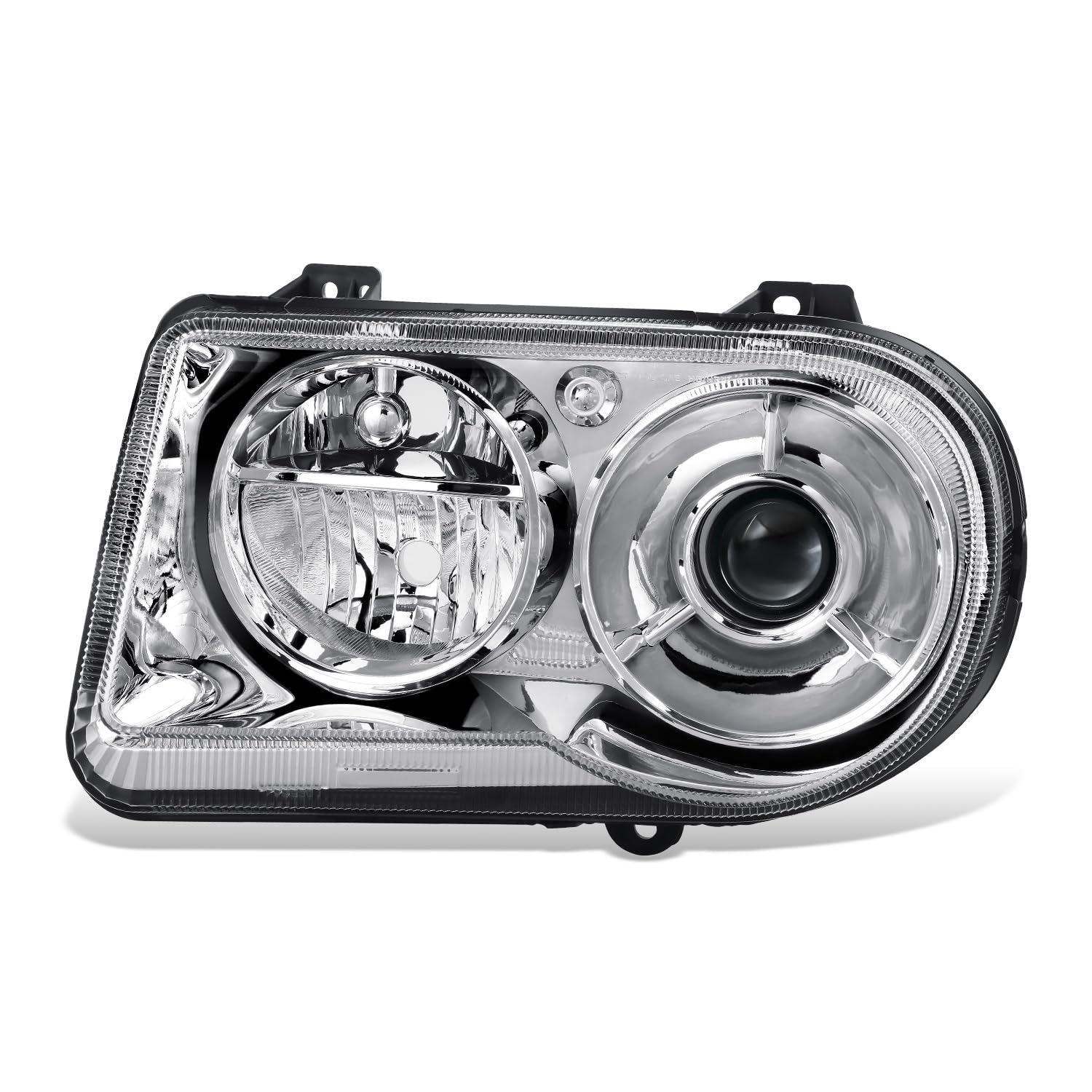 DNA MOTORING Driver Side (Left) Headlight Assembly Compatible With 300 2005-2010 / Charger 2006-2010 / Magnum 2005-2008, Halogen, Chrome, OEM-HL-0225-L