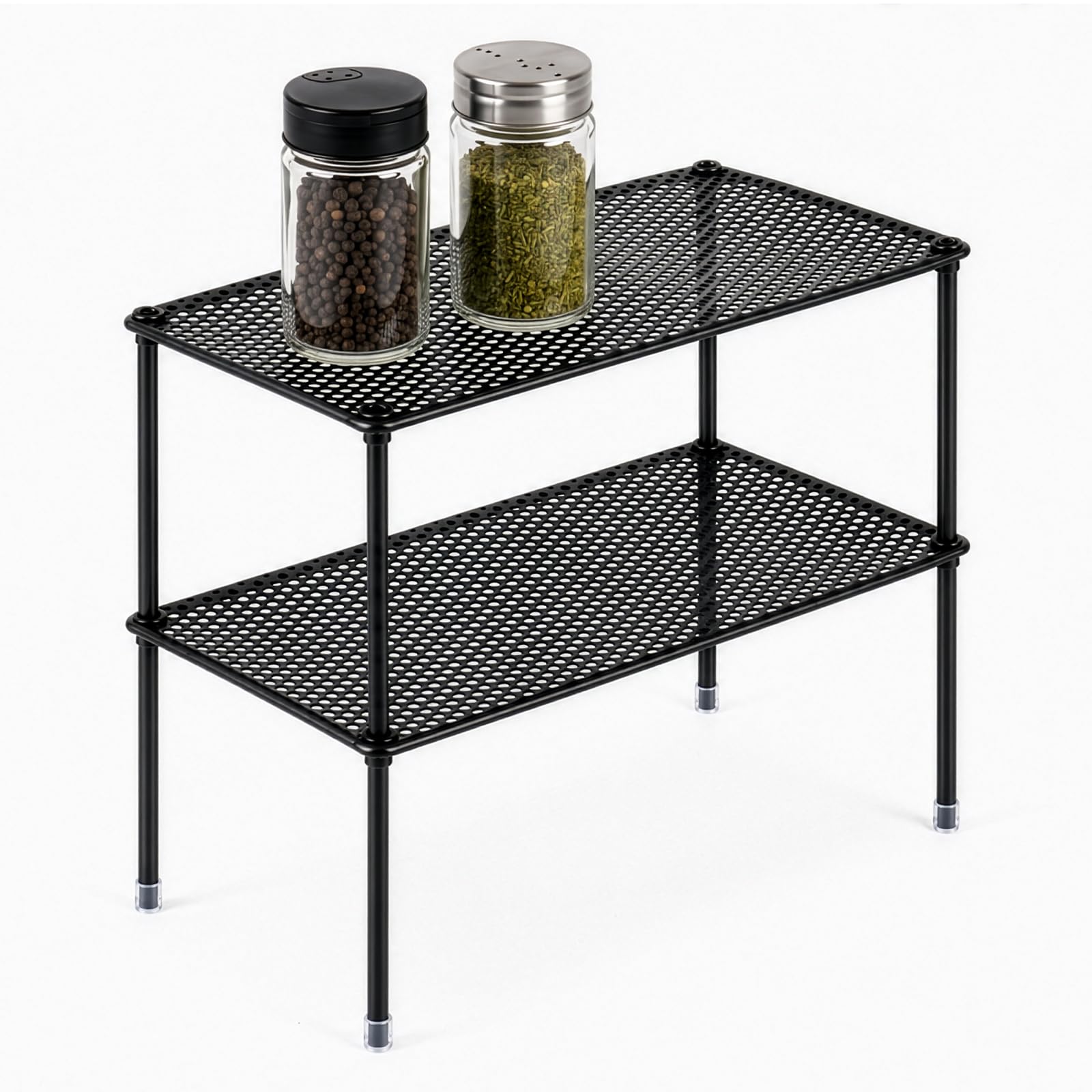 2-Pack Kitchen Cupboard Shelf Organizer for Cabinet, Stackable Counter Storage Rack, Heavy Duty Metal Pantry Shelf, Storage Organizer for Kitchen, Bathroom, Fridge, Laundry Room (2pack Black)