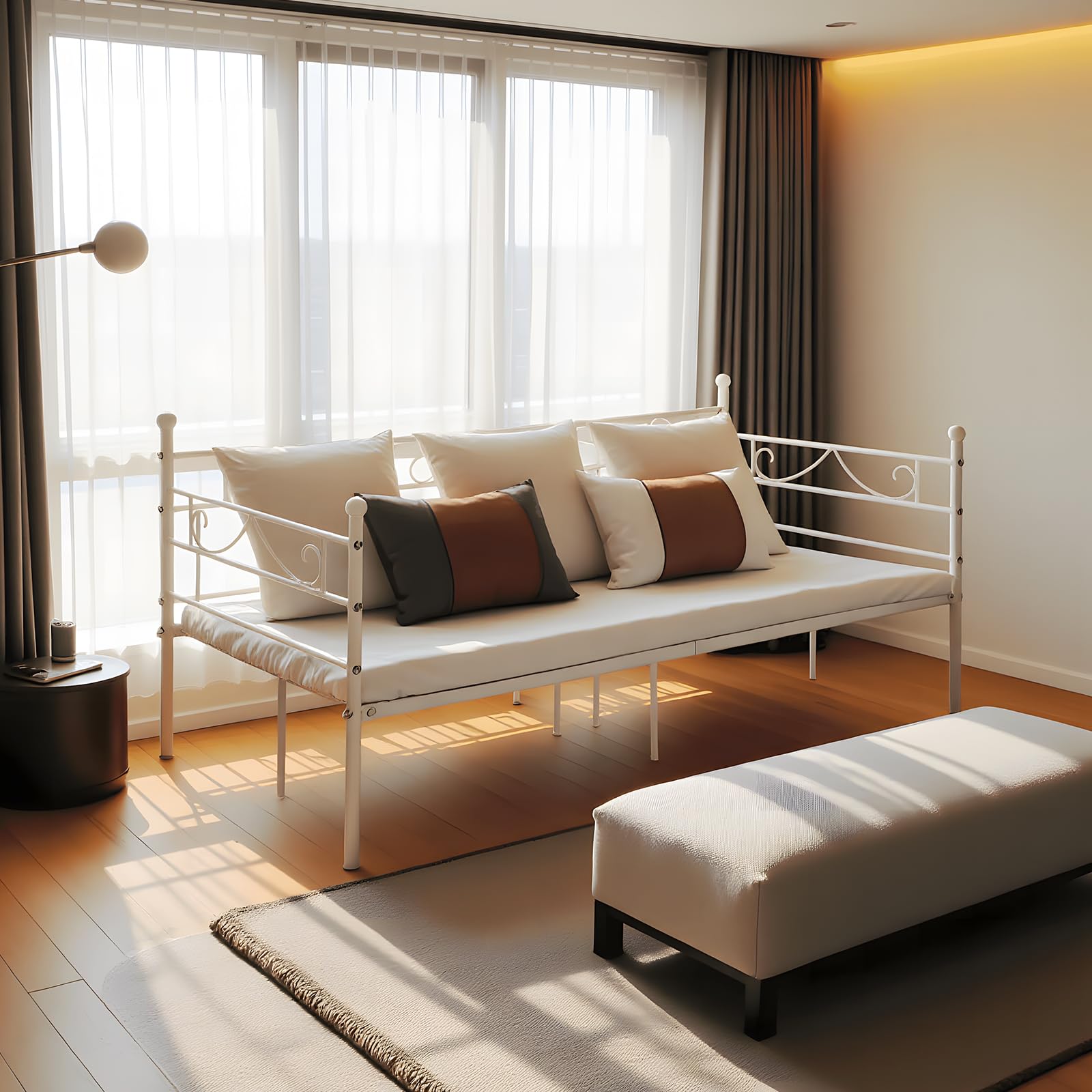 Lit Avec Sommier à Lattes Métal DORAFAIR - Canapé Lit Beige 90x190 Cm Pour Chambre Et Salon - Structure Robuste