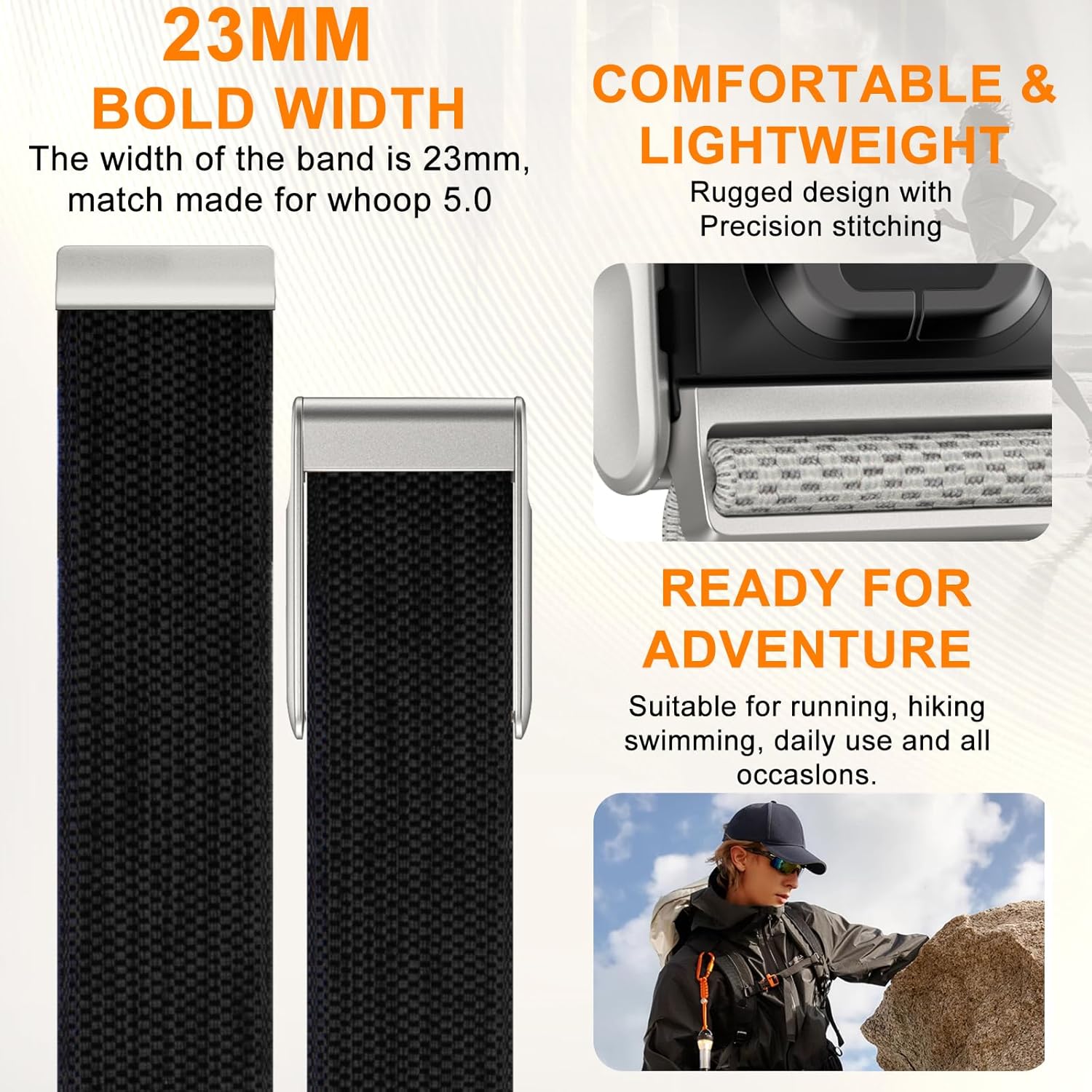 omee Nylon Sport Band Compatible with Whoop 5.0 Bicep Bands One, Peak and Life, Breathable Nylon Adjustable Waterproof Replacement Wristbands Straps for Whoop Band 5.0 – Not Compatible with Gen 4.0