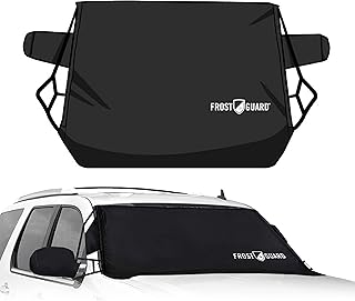 FrostGuard Deluxe | Full-Coverage Car Windshield Cover for Ice and Snow, XL Size - Wiper Blade + Side Mirror Coverage - Fit-Fast Straps + Security Panels - Black, 41 x 68 Inches