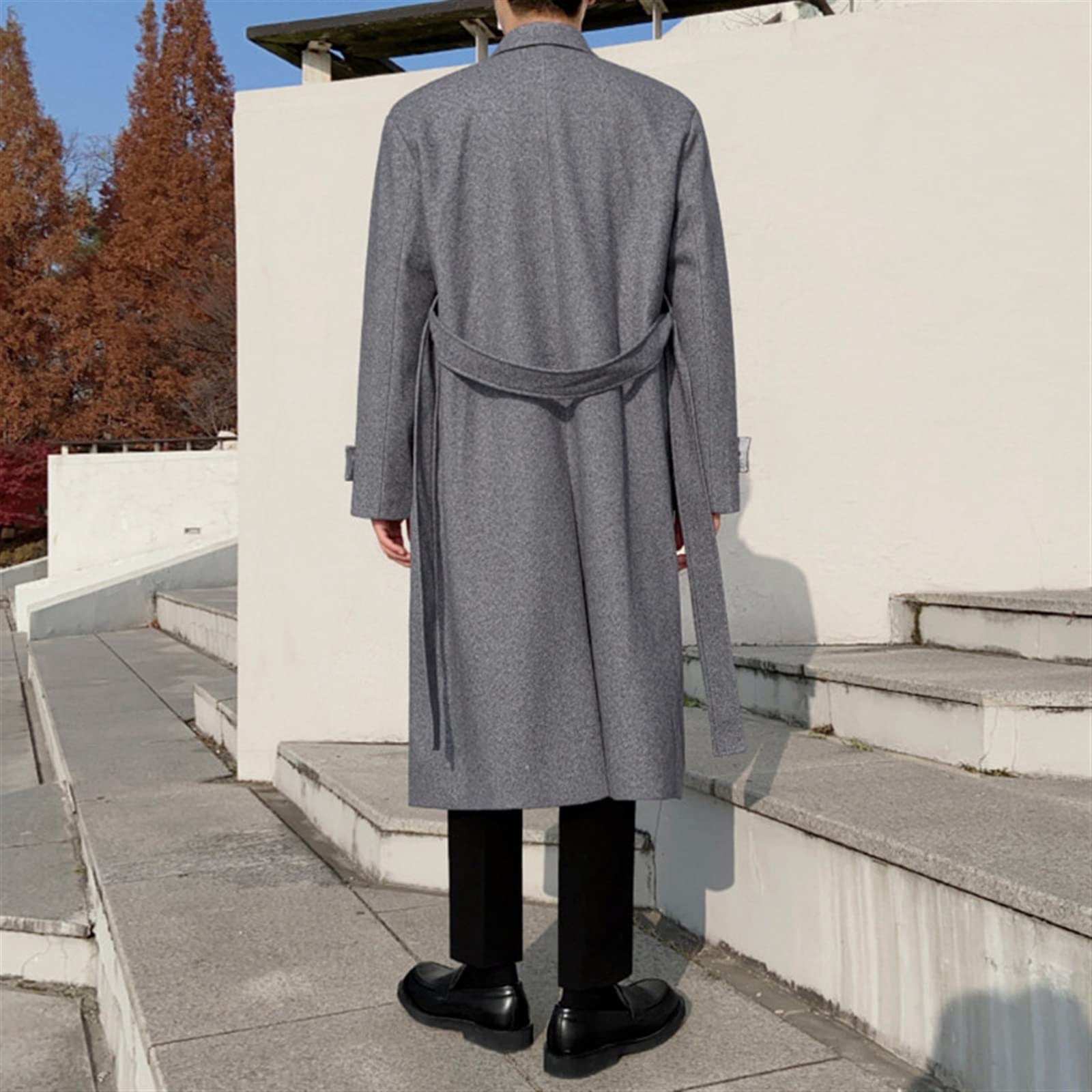 Cappotto da uomo in lana doppio petto bavero con cintura moda casual classico giacca a vento autunno inverno per la protezione dal freddo e dal vento